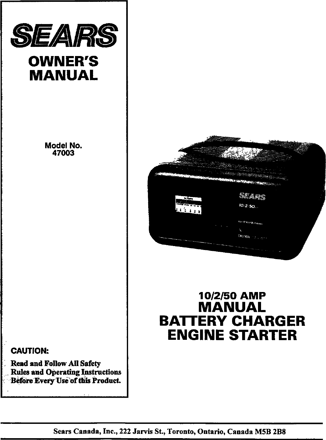 Page 1 of 12 - Sears 20047003 User Manual  BATTERY CHARGER - Manuals And Guides L0305344