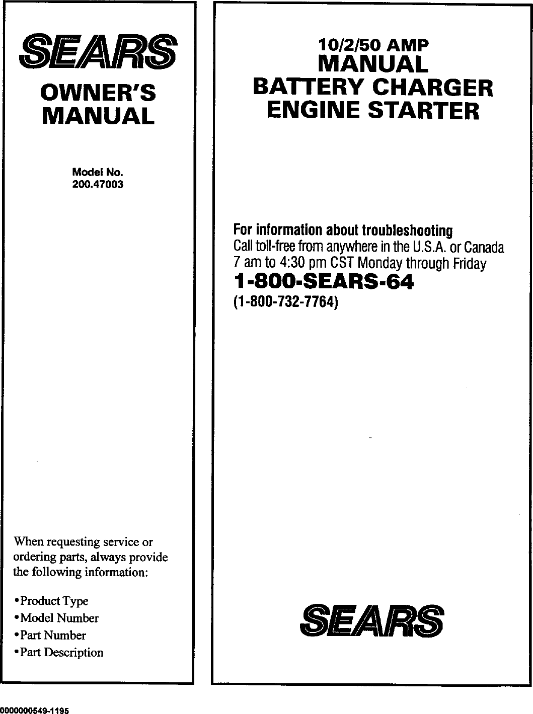 Page 12 of 12 - Sears 20047003 User Manual  BATTERY CHARGER - Manuals And Guides L0305344