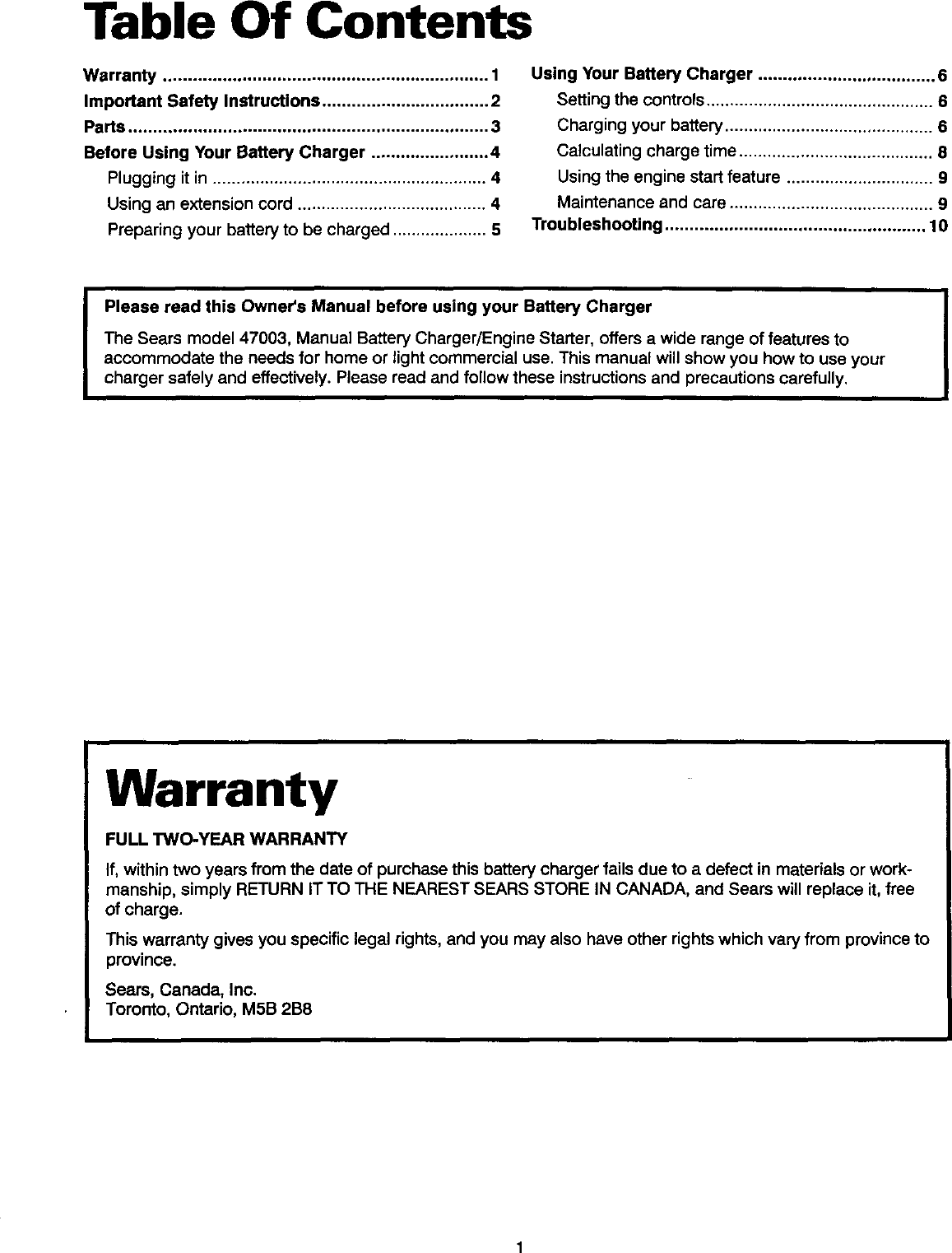 Page 2 of 12 - Sears 20047003 User Manual  BATTERY CHARGER - Manuals And Guides L0305344