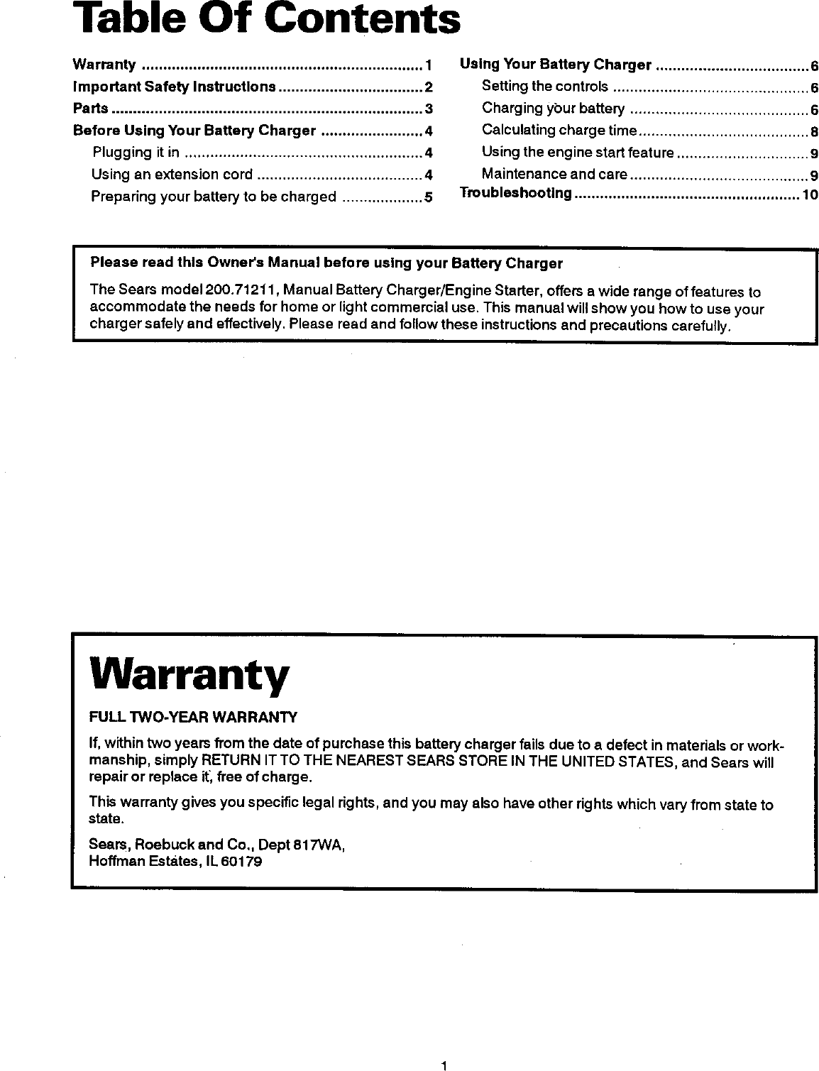 Page 2 of 12 - Sears 20071211 User Manual  BATTERY CHARGER - Manuals And Guides L0305335