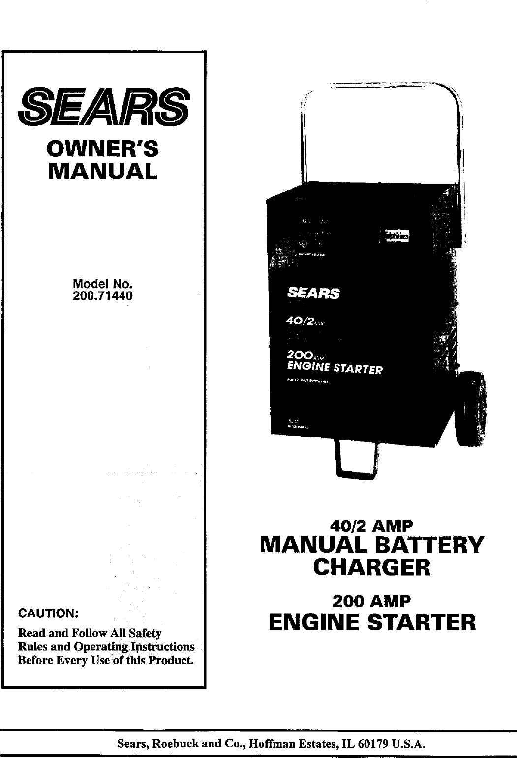 Sears 20071440 User Manual Battery Charger Manuals And Guides L0305339