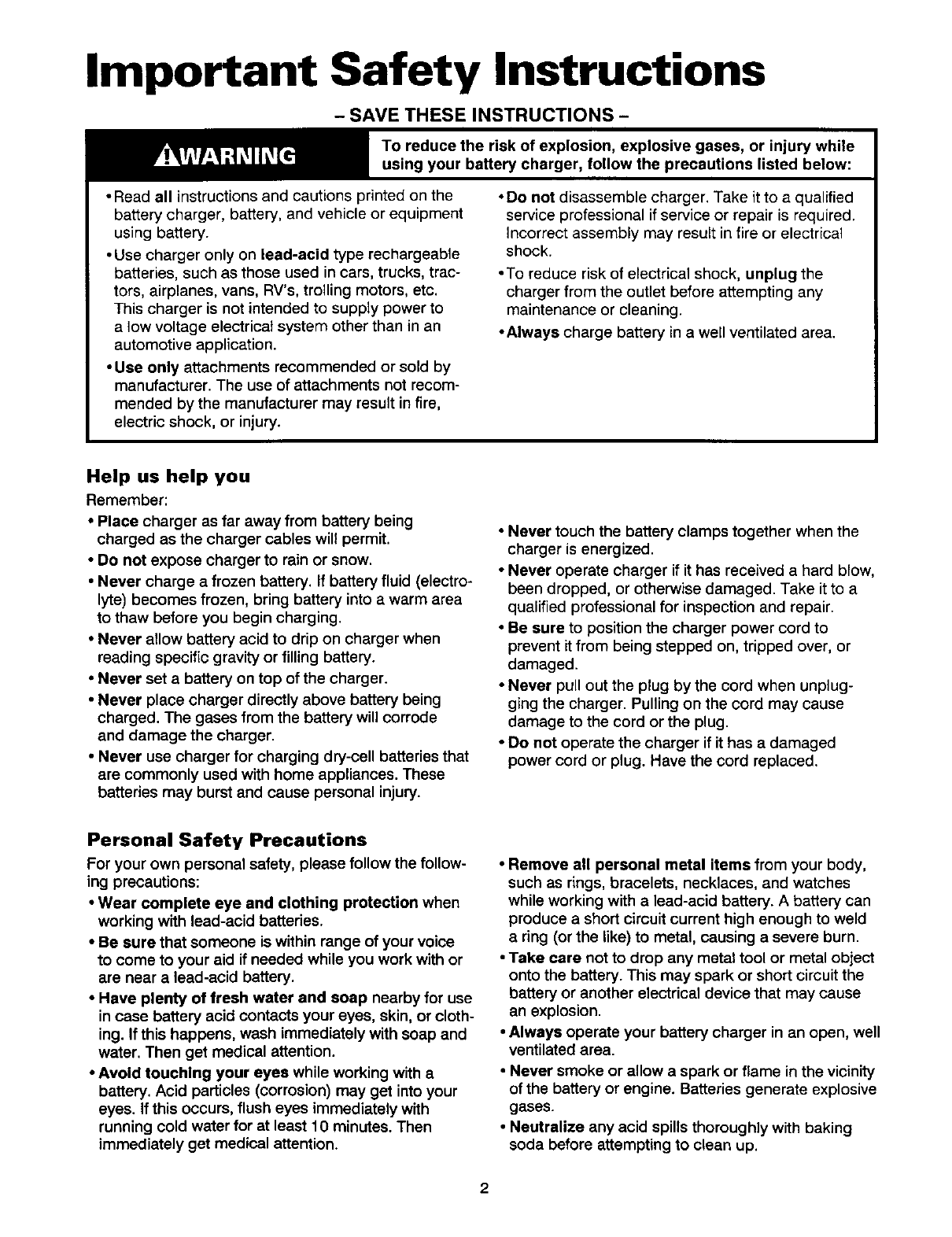 Sears 20071450 User Manual BATTERY CHARGER Manuals And Guides L0305341