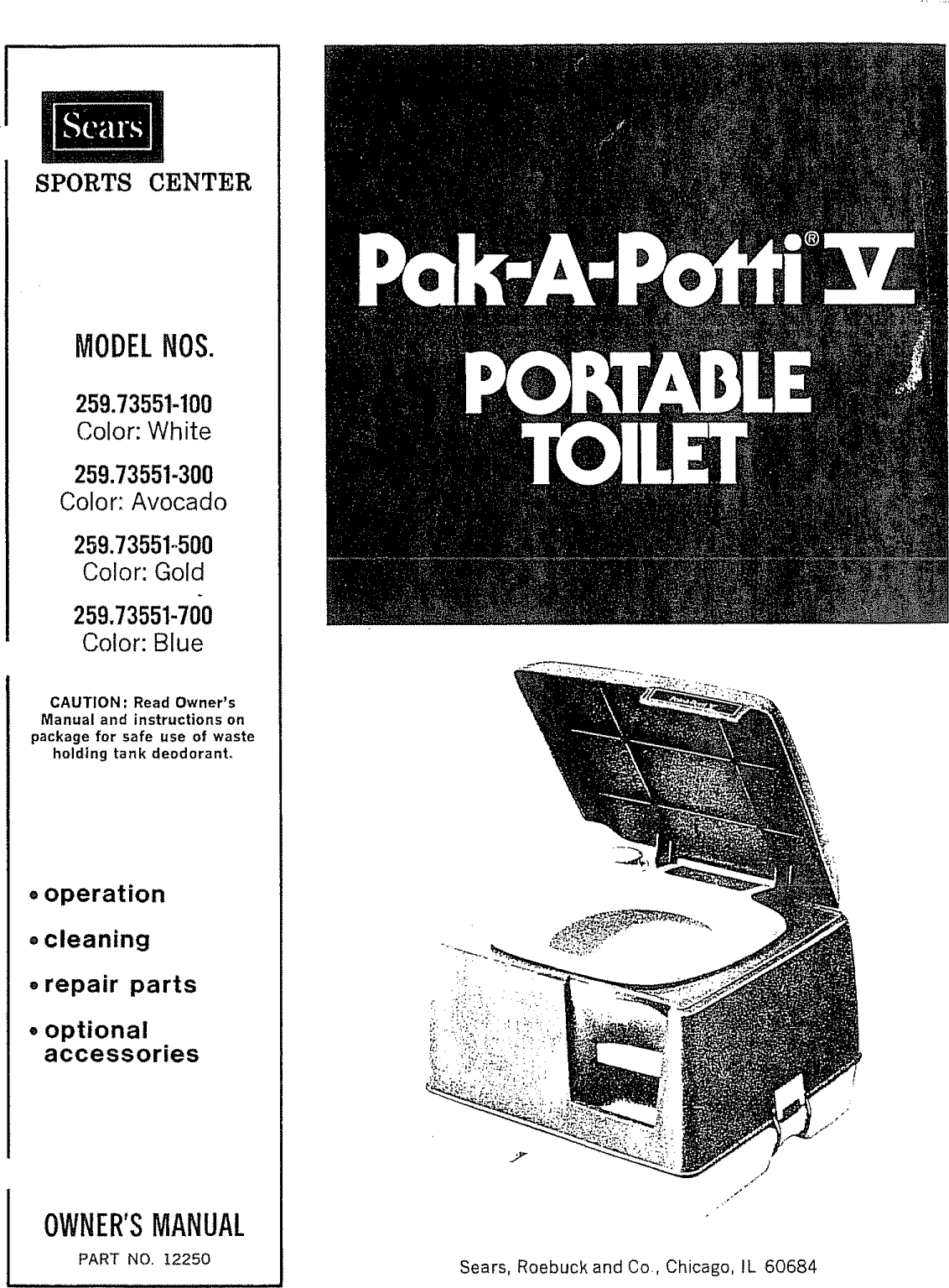 Page 1 of 4 - Sears 25973551-100 L0911520 User Manual  PAK-A-POTTI V PORTABLE TOILET - Manuals And Guides