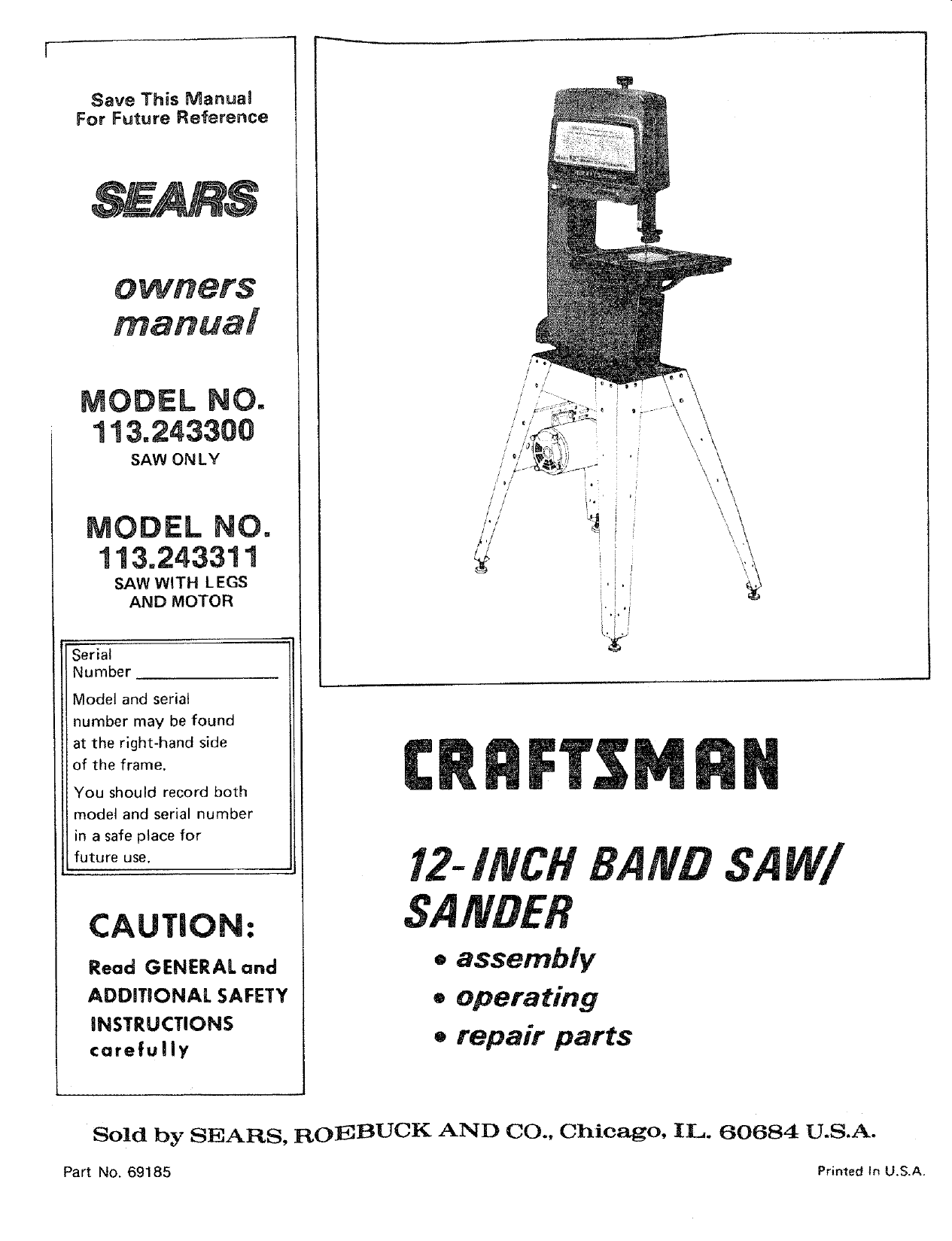 Sears 113 2433 Users Manual