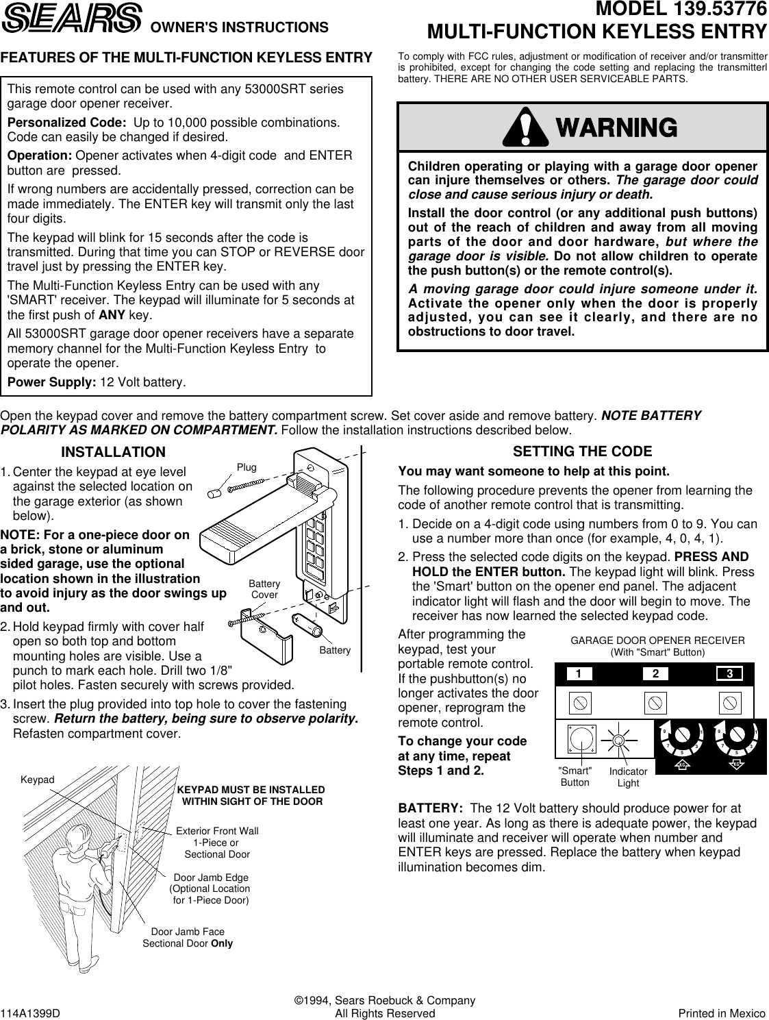 Page 1 of 1 - Sears Sears-139-53776-Users-Manual- GDO Accessories  Sears-139-53776-users-manual