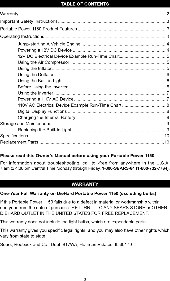 Page 2 of 11 - Sears Sears-200-71488-Users-Manual-  Sears-200-71488-users-manual