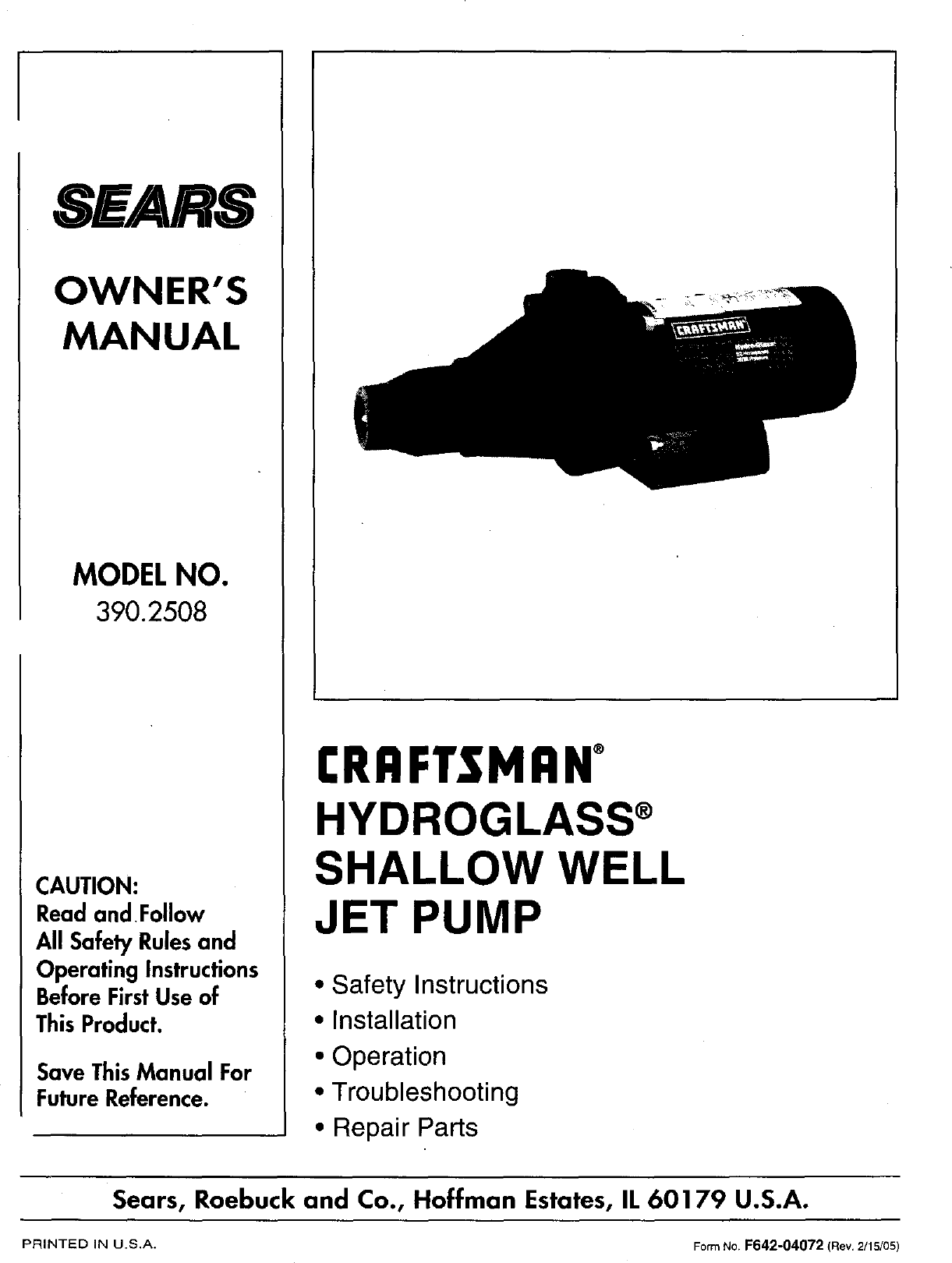 Sears 390 2508 Users Manual