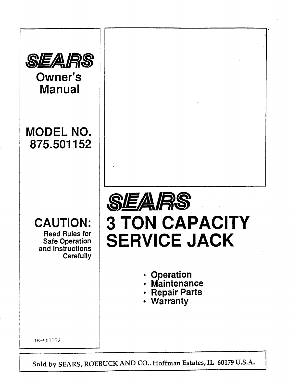 Sears 875 501152 Users Manual
