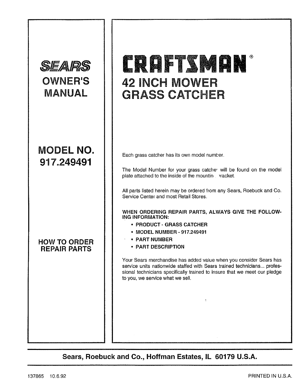 Sears 917 249491 Users Manual