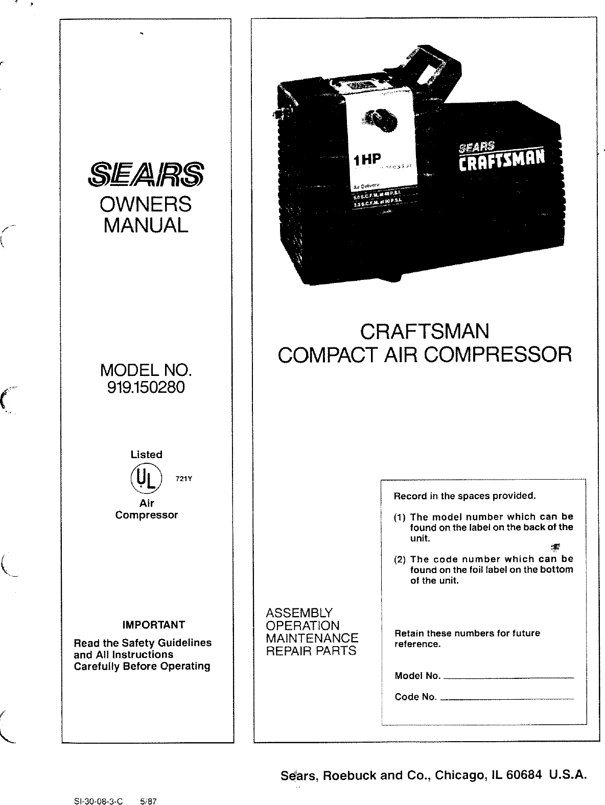 Sears Craftsman 919 150280 Users Manual