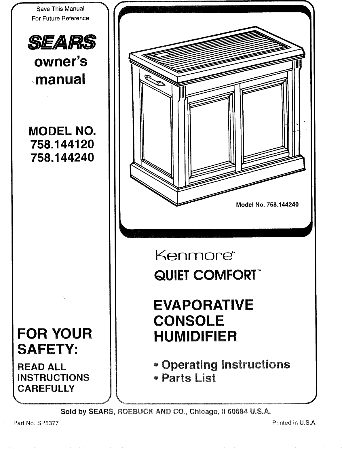 Page 1 of 12 - Sears Sears-Kenmore-Quiet-Comfort-758-144120-Users-Manual-  Sears-kenmore-quiet-comfort-758-144120-users-manual