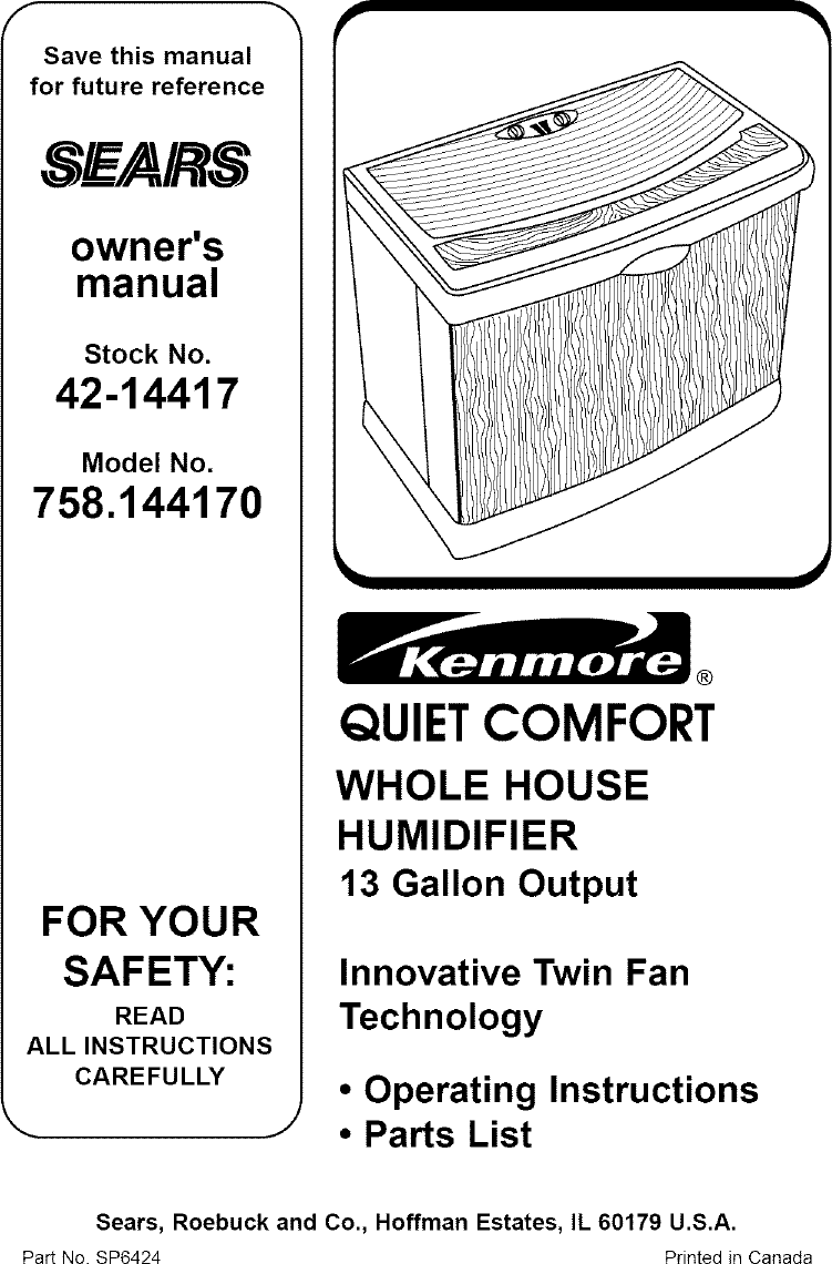 Sears Quiet Comfort 758 14417 Users Manual