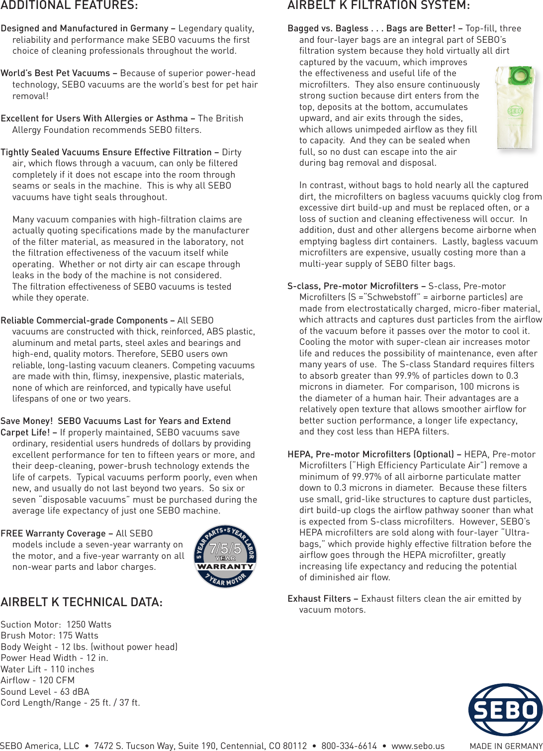 Page 4 of 4 - Sebo K3 PET AIRBELT K Canister Vacuum Cleaner - Brochure 2015. User Manual  To The 44480e1b-857b-4050-8b4d-88c7f21f4cc3