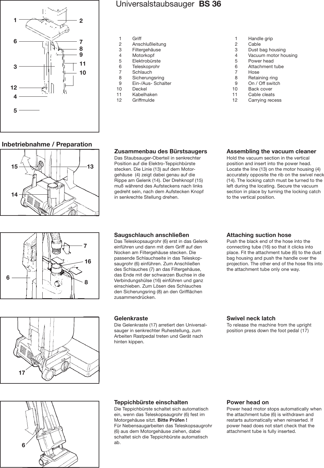 Page 2 of 8 - Sebo Sebo-Carpet-Vacuum-Bs-36-Users-Manual-  Sebo-carpet-vacuum-bs-36-users-manual