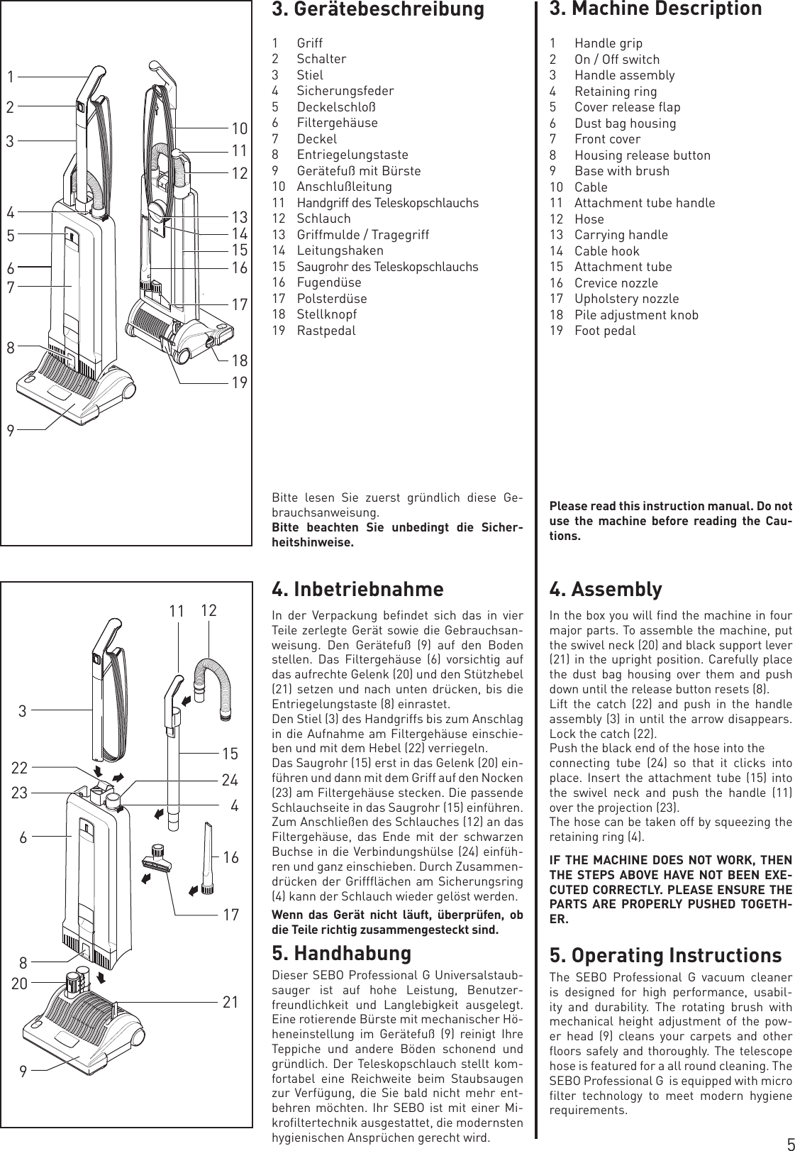 Page 5 of 8 - Sebo Sebo-Sebo-Vacuum-Cleaner-G1-Users-Manual-  Sebo-sebo-vacuum-cleaner-g1-users-manual