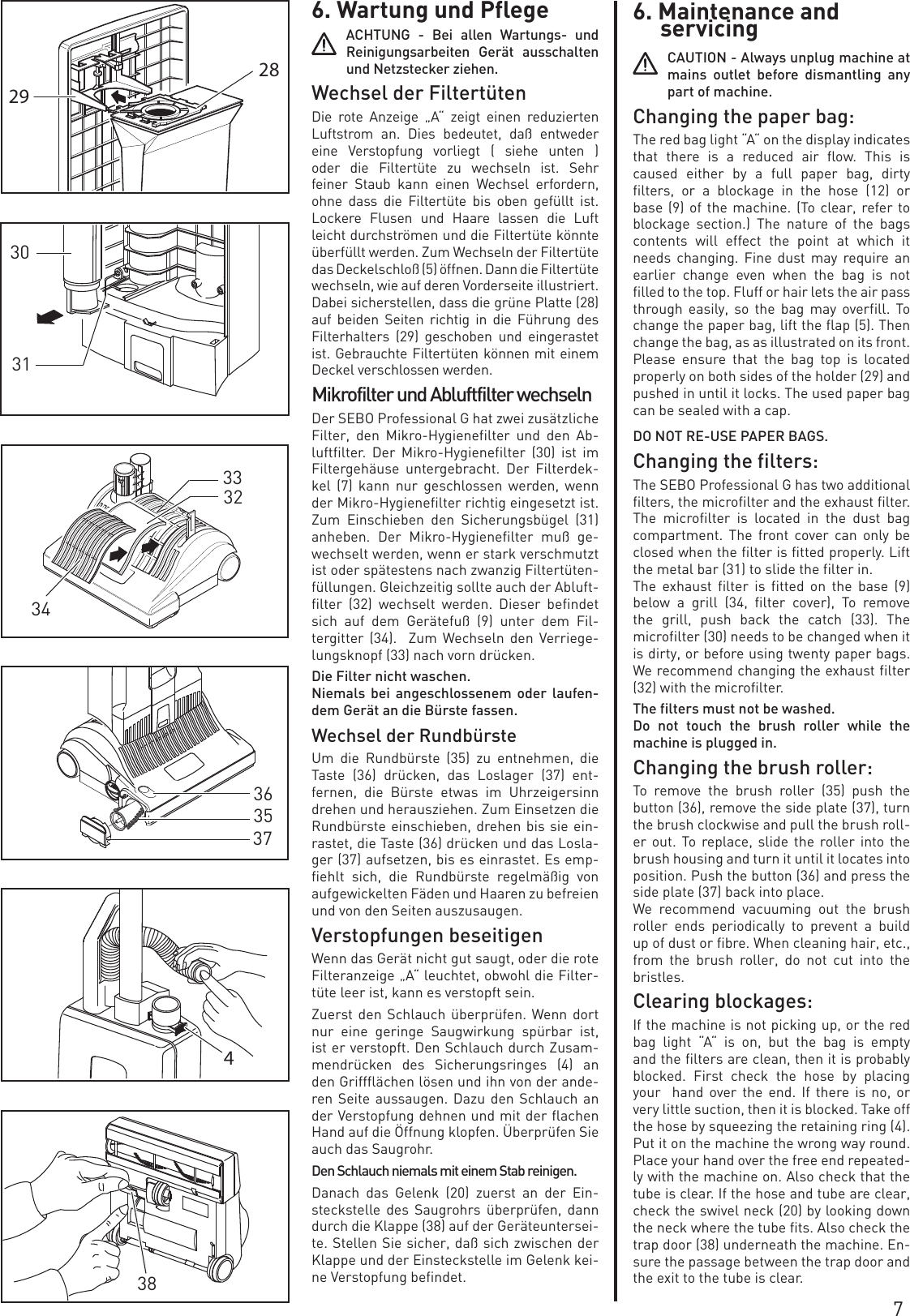 Page 7 of 8 - Sebo Sebo-Sebo-Vacuum-Cleaner-G1-Users-Manual-  Sebo-sebo-vacuum-cleaner-g1-users-manual