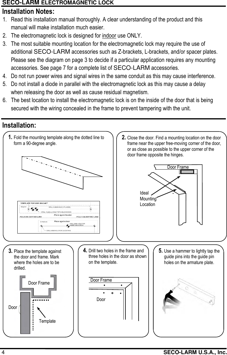 Page 4 of 8 - Seco-Larm-Usa Seco-Larm-Usa-Electromagnetic-Lock-E-941Sa-1K2Pq-Users-Manual-  Seco-larm-usa-electromagnetic-lock-e-941sa-1k2pq-users-manual