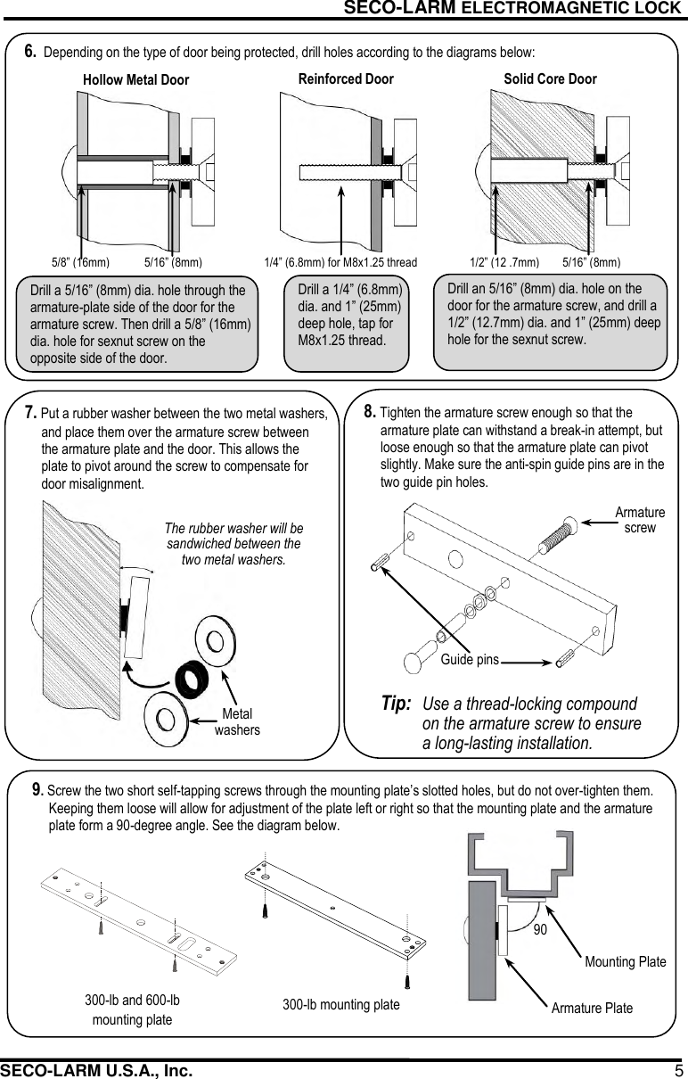 Page 5 of 8 - Seco-Larm-Usa Seco-Larm-Usa-Electromagnetic-Lock-E-941Sa-1K2Pq-Users-Manual-  Seco-larm-usa-electromagnetic-lock-e-941sa-1k2pq-users-manual