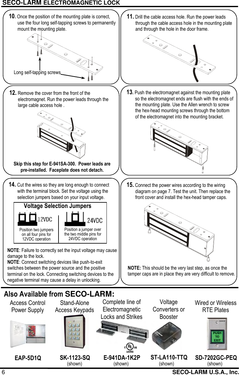 Page 6 of 8 - Seco-Larm-Usa Seco-Larm-Usa-Electromagnetic-Lock-E-941Sa-1K2Pq-Users-Manual-  Seco-larm-usa-electromagnetic-lock-e-941sa-1k2pq-users-manual