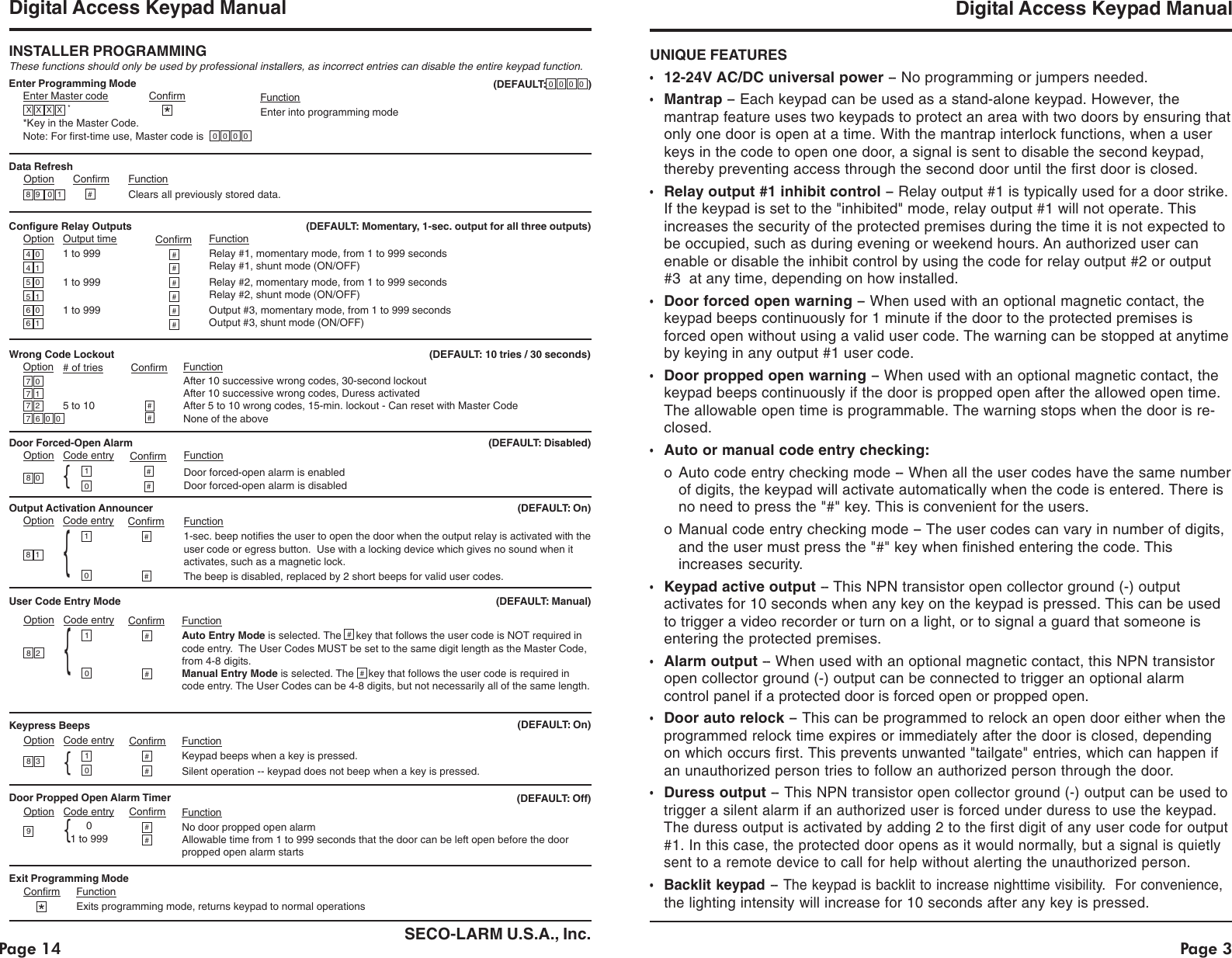 Page 3 of 8 - Seco-Larm-Usa Seco-Larm-Usa-Enforcer-Access-Sk-1131-Sq-Users-Manual- MT_983A100  Seco-larm-usa-enforcer-access-sk-1131-sq-users-manual