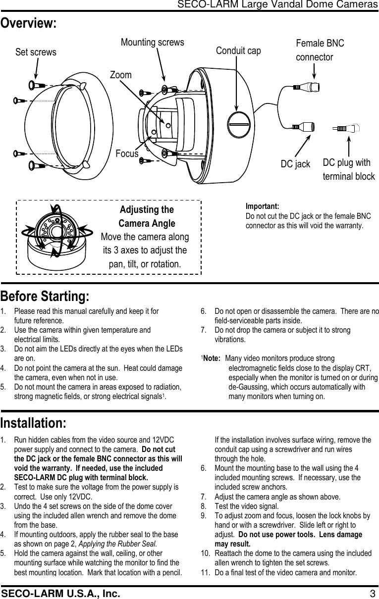 seco larm usa large ir vandal dome cameras ev