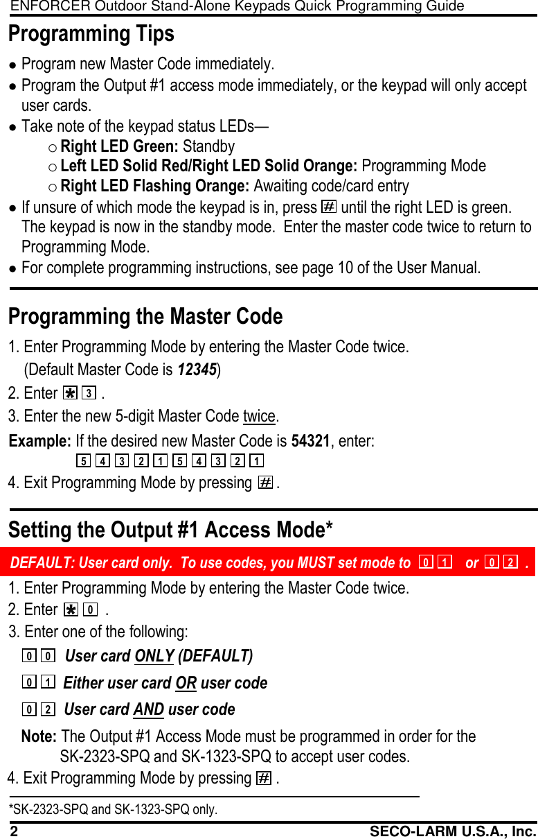 Page 2 of 4 - Seco-Larm-Usa Seco-Larm-Usa-Sk-1323-Sdq-Users-Manual-  Seco-larm-usa-sk-1323-sdq-users-manual