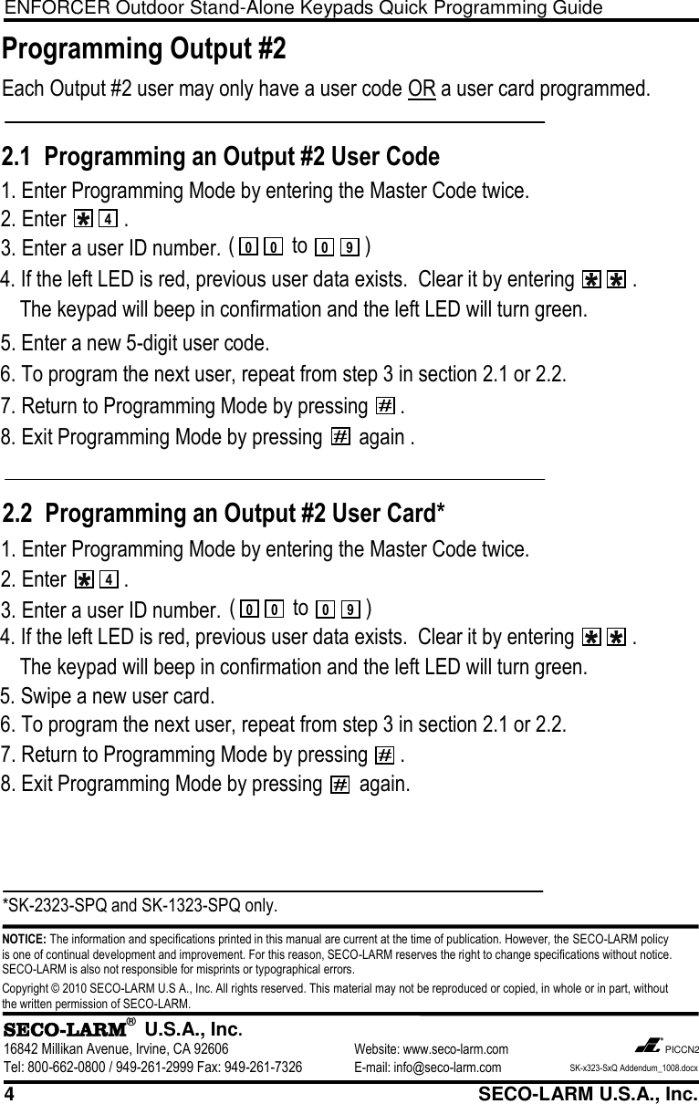 Page 4 of 4 - Seco-Larm-Usa Seco-Larm-Usa-Sk-1323-Sdq-Users-Manual-  Seco-larm-usa-sk-1323-sdq-users-manual