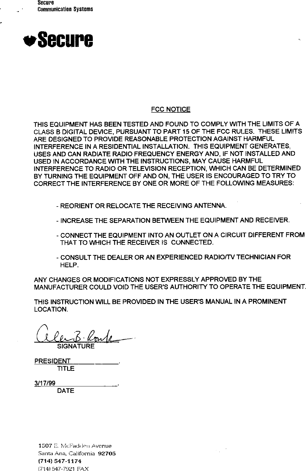 Secure Communication Systems 41526 100 Inkjet Printer User Manual 8 Secure Communication Systems 41526 100 Inkjet Printer User Manual 8