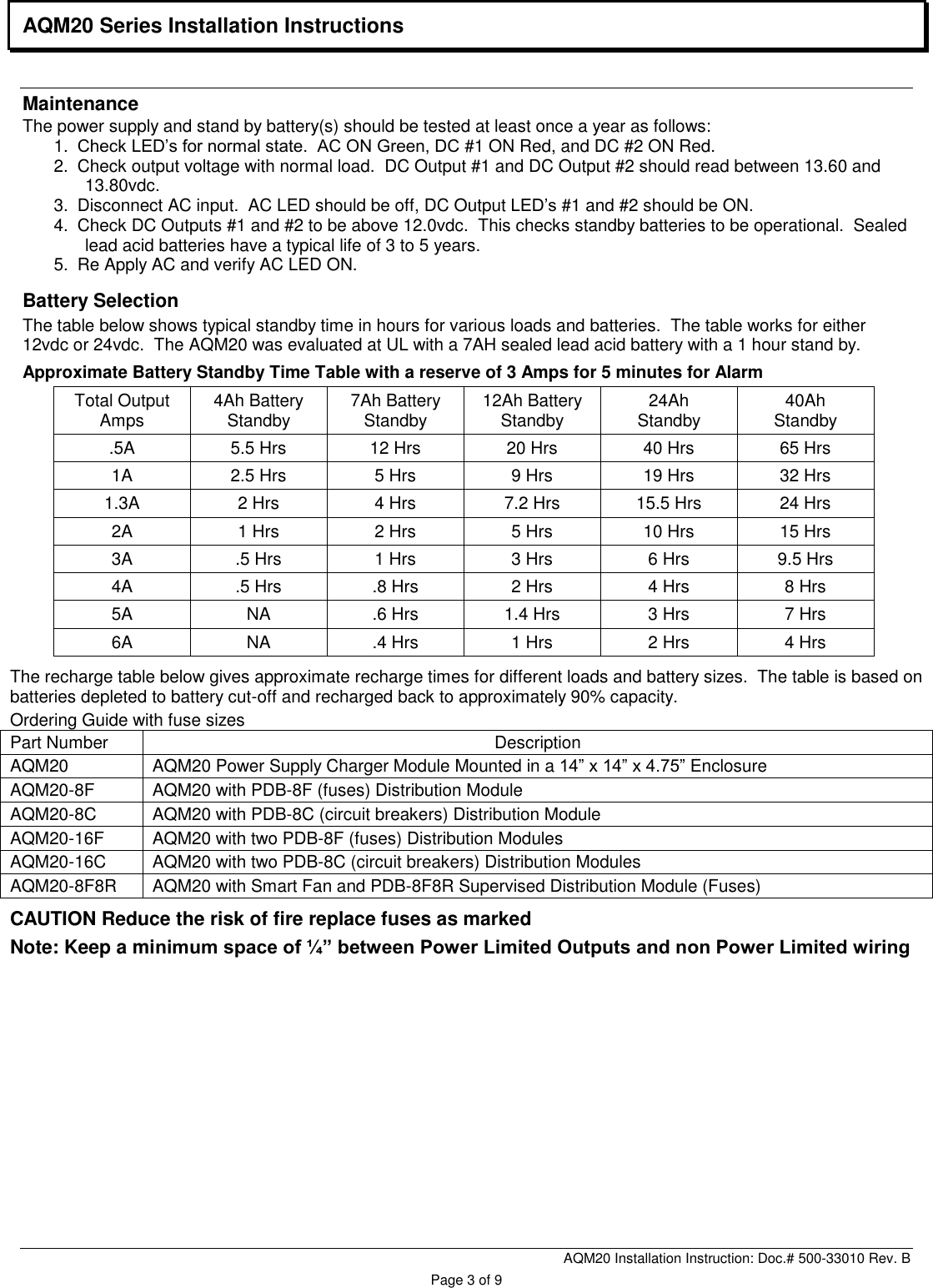 Page 3 of 8 - Securitron SPS-5 And SPS-10 Technical Sales Bulletin AQM-20 Installation Manual I 500-33010 B