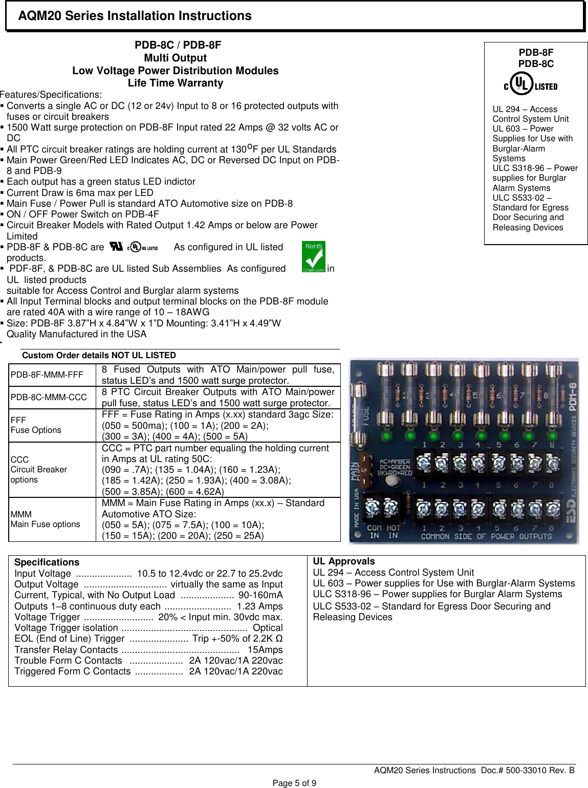 Page 5 of 8 - Securitron SPS-5 And SPS-10 Technical Sales Bulletin AQM-20 Installation Manual I 500-33010 B
