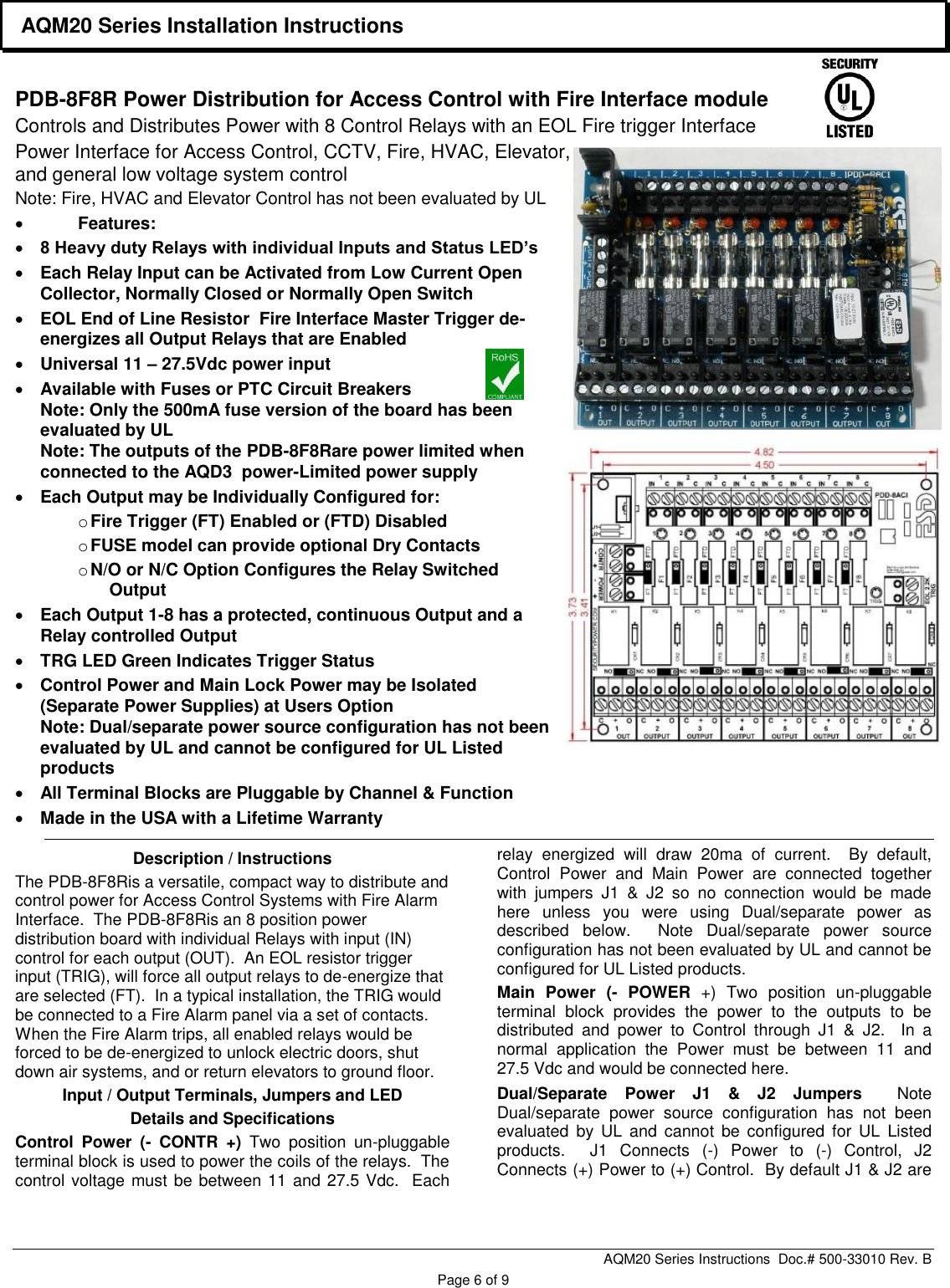 Page 6 of 8 - Securitron SPS-5 And SPS-10 Technical Sales Bulletin AQM-20 Installation Manual I 500-33010 B
