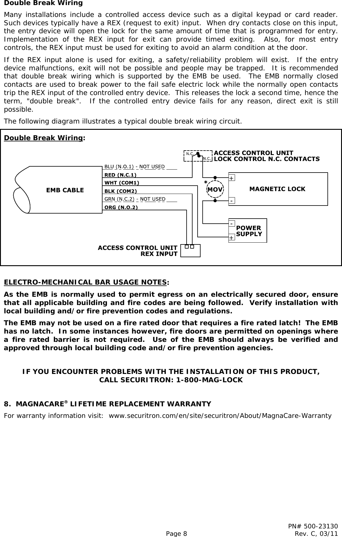 Page 8 of 8 - Securitron - EMB 500-23130_C Installation Instructions I 500-23130 20C