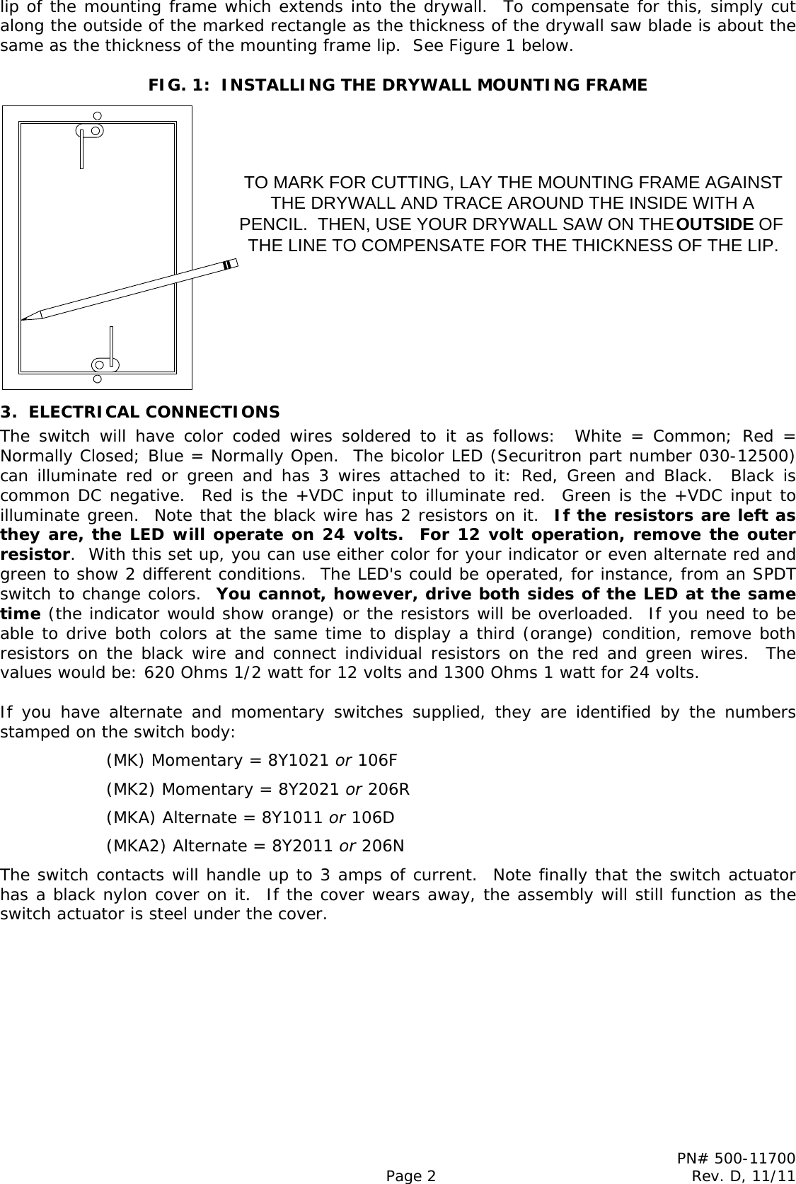 Page 2 of 3 - Securitron - MK SERIES 500-11700_D Installation And Operation Instructions IO 500-11700 20D