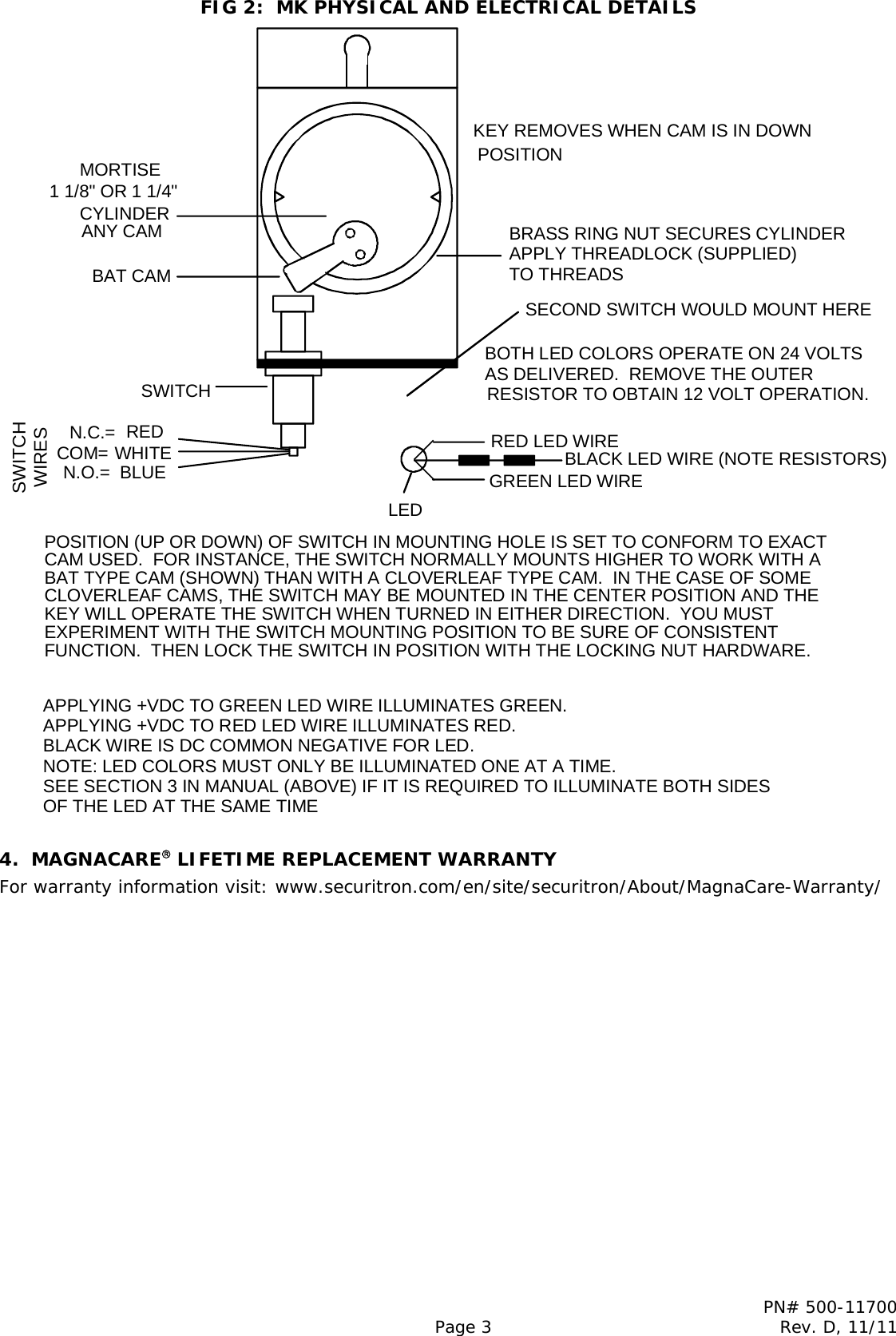 Page 3 of 3 - Securitron - MK SERIES 500-11700_D Installation And Operation Instructions IO 500-11700 20D