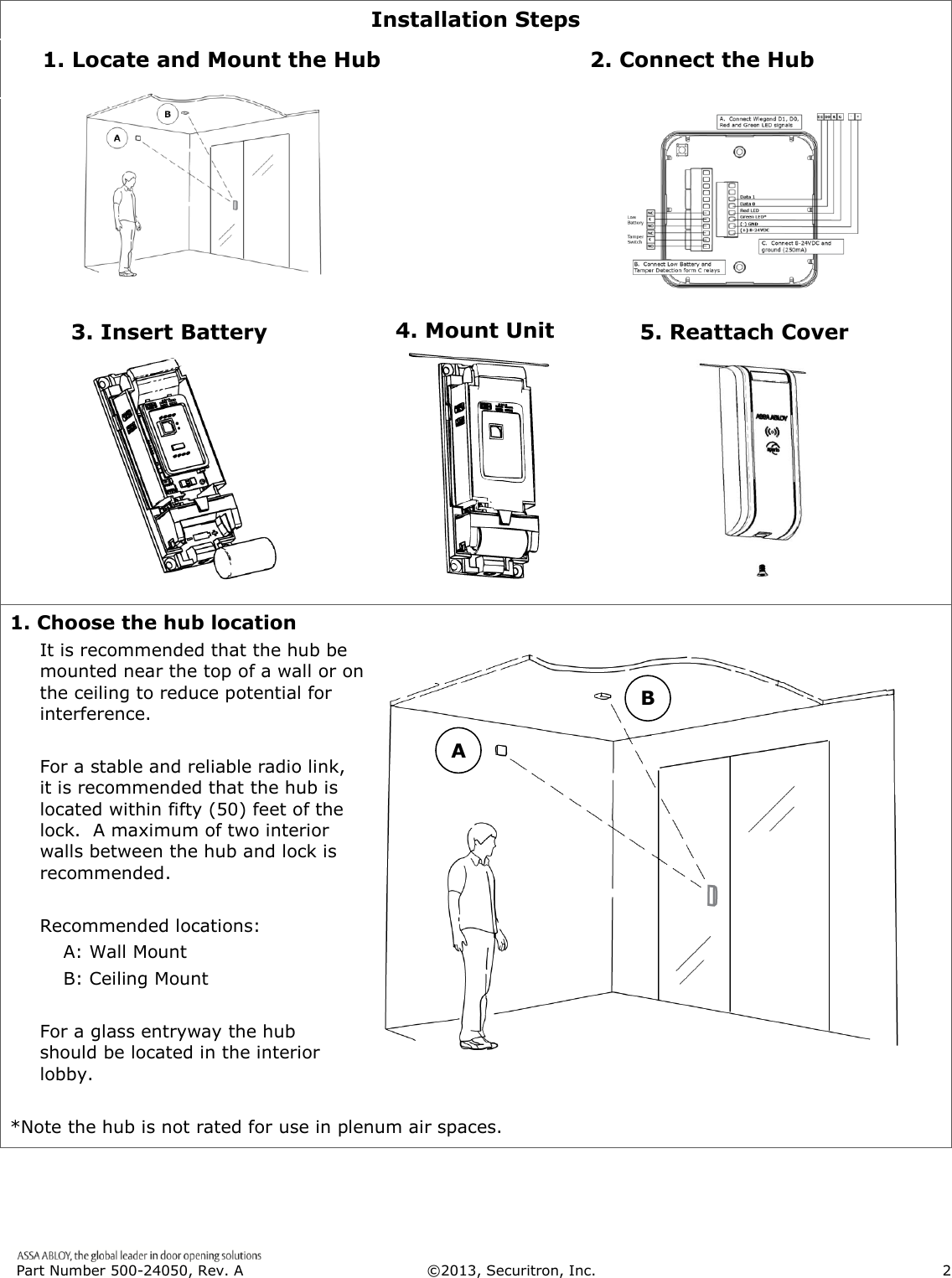 Page 2 of 6 - Securitron  R100H Installation Instructions R100-1H I 500-24050 20A