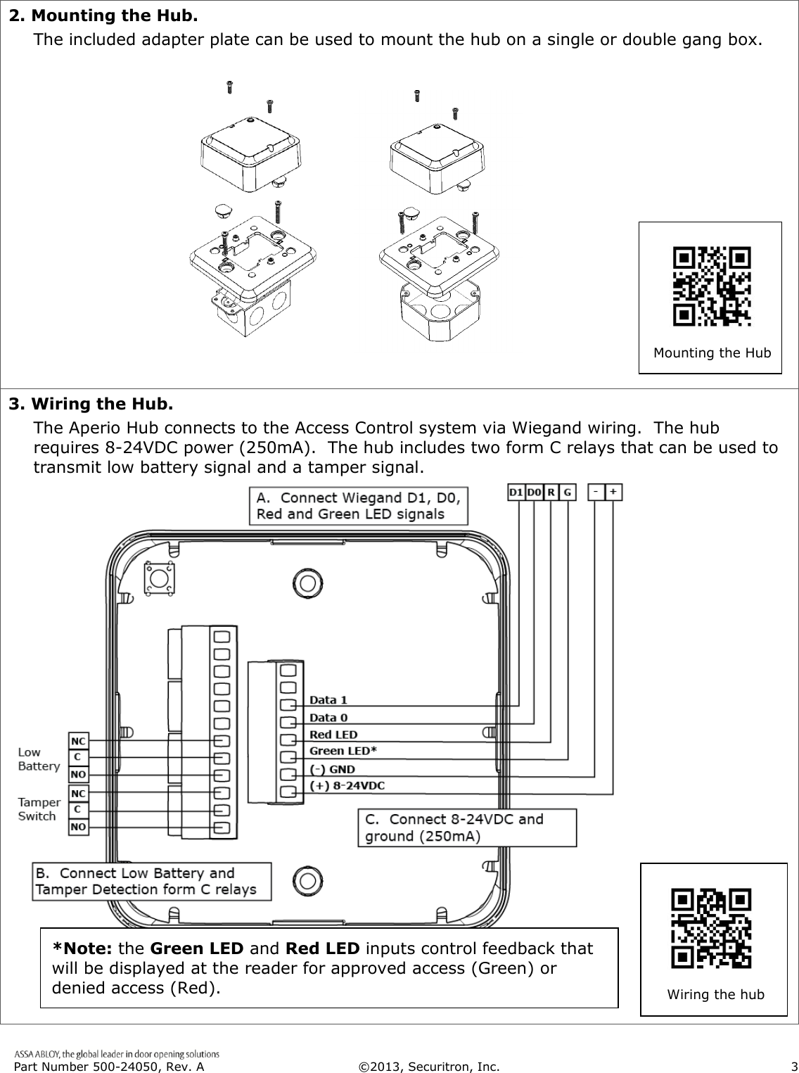 Page 3 of 6 - Securitron  R100H Installation Instructions R100-1H I 500-24050 20A