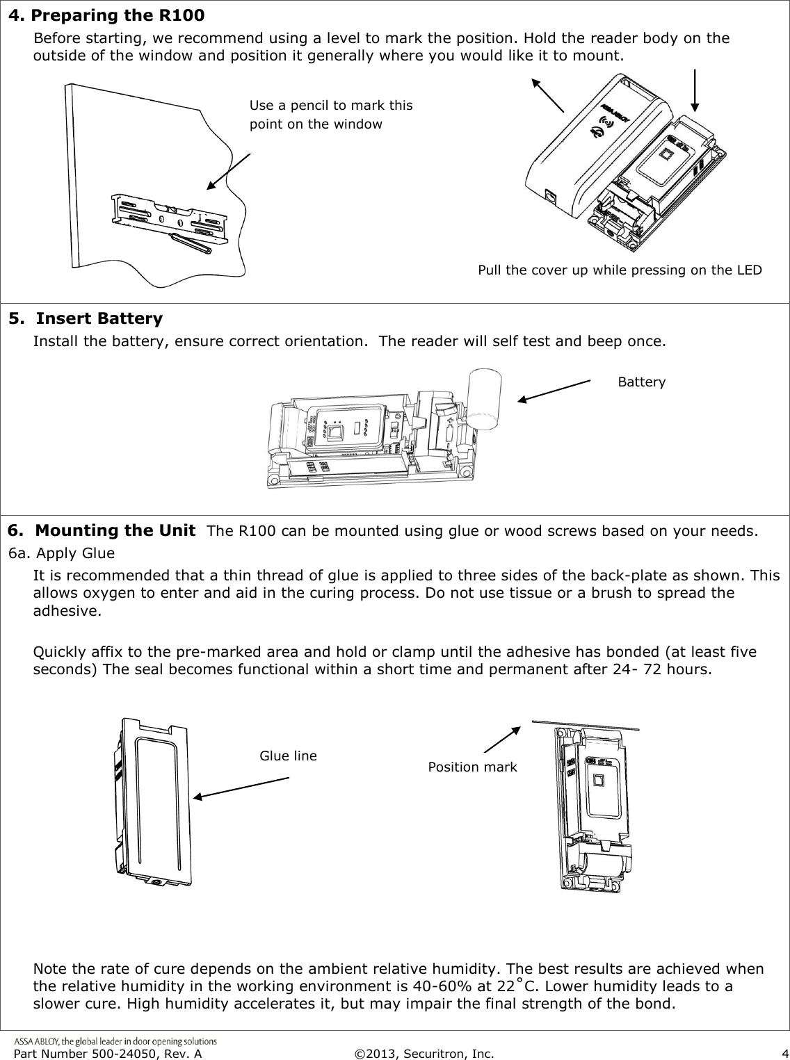 Page 4 of 6 - Securitron  R100H Installation Instructions R100-1H I 500-24050 20A