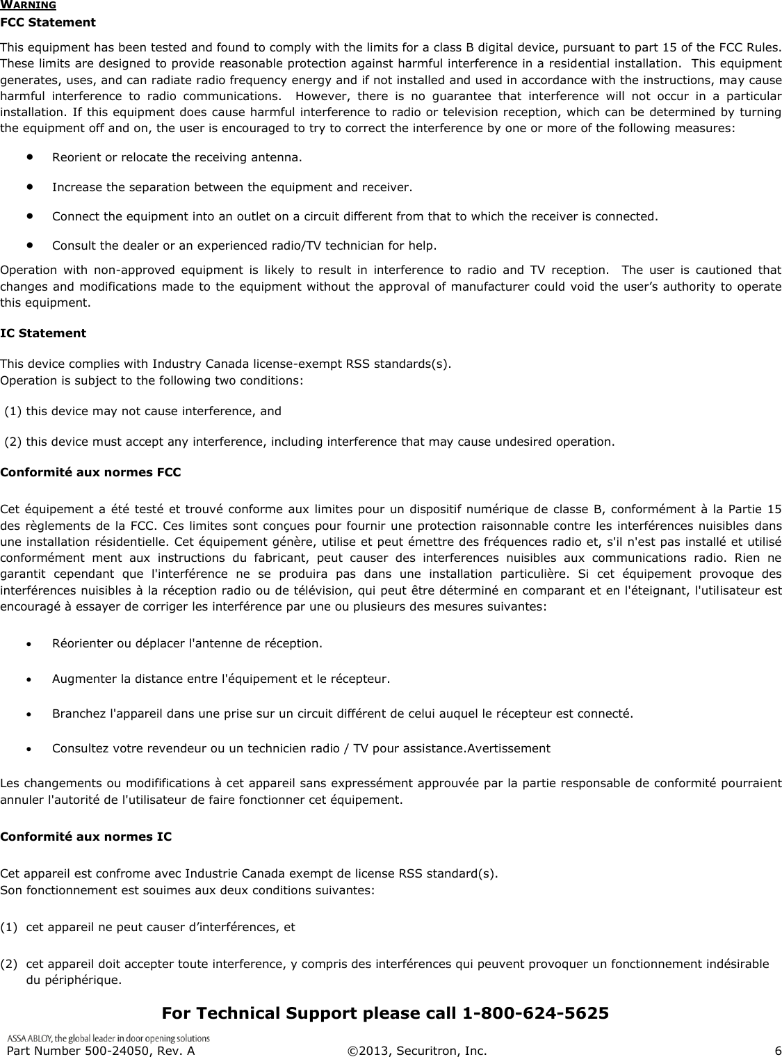 Page 6 of 6 - Securitron  R100H Installation Instructions R100-1H I 500-24050 20A