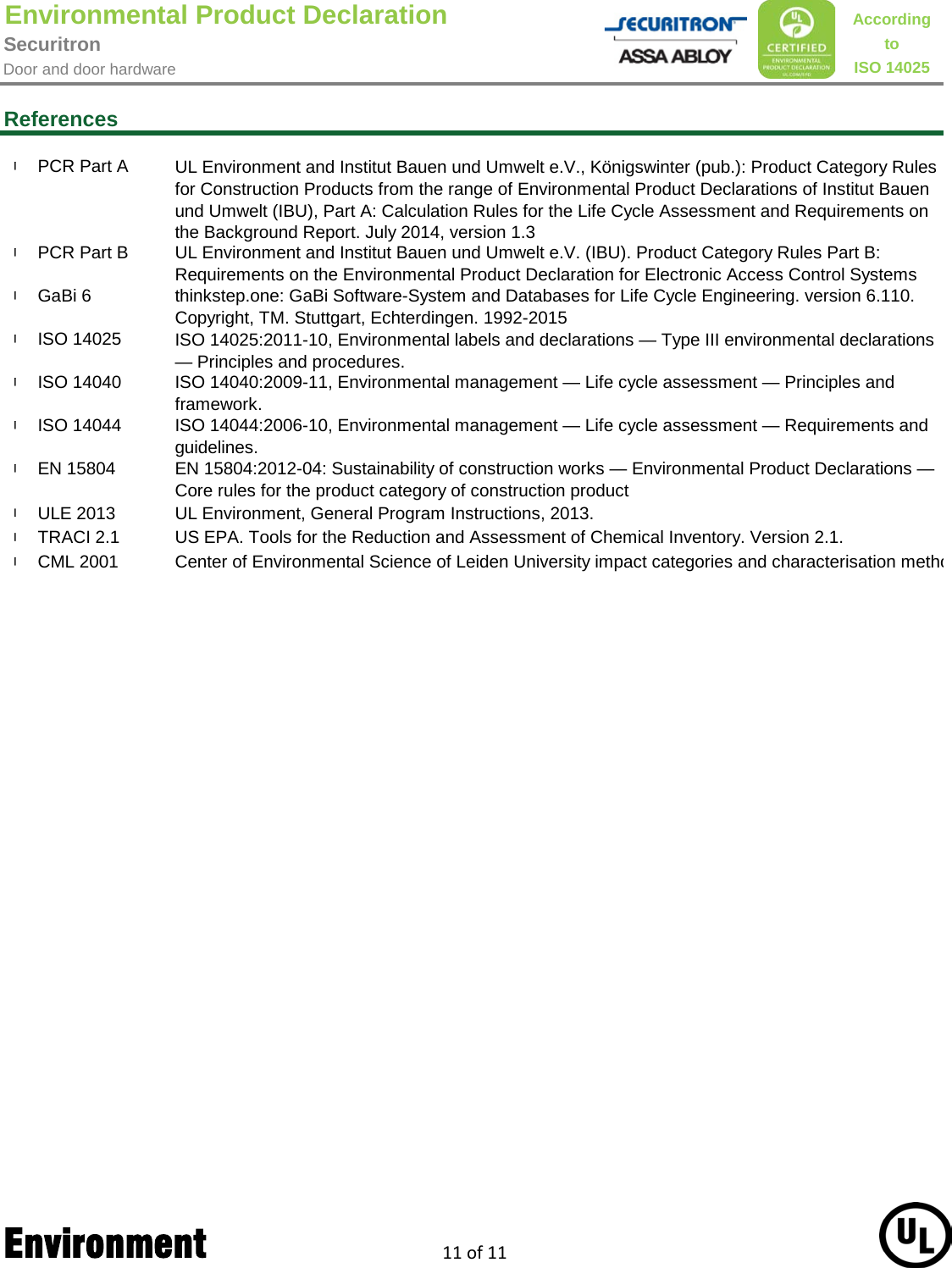 Page 11 of 11 - Securitron  Eco Power Supply - Environmental Product Declaration (EPD) EPD 10.21.16