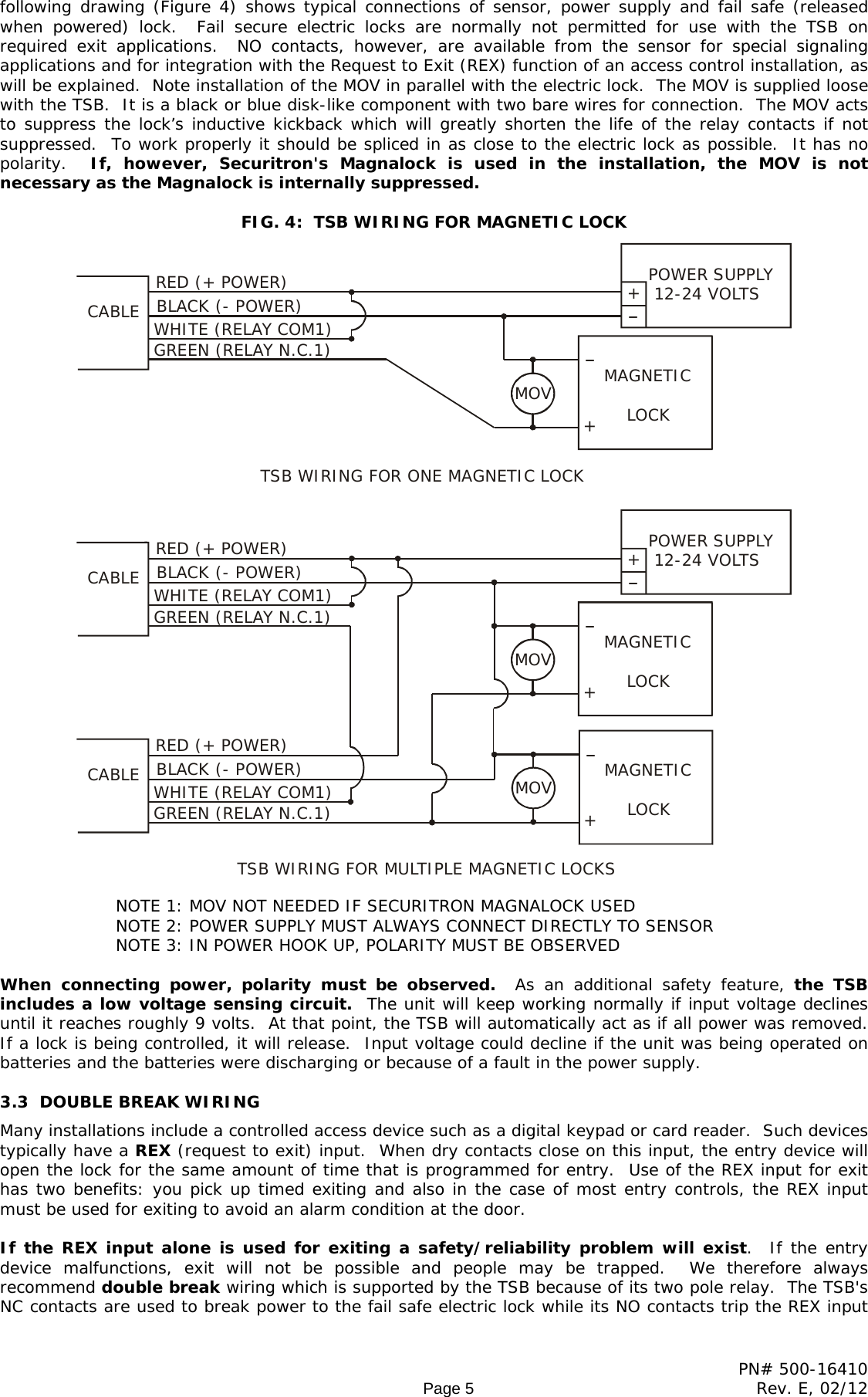 Page 5 of 10 - Securitron - TSB SERIES TS5 Pcb 500-16410_E Installation And Operation Instructions 20SERIES 20 20TS5 20pcb 20500-16410 E