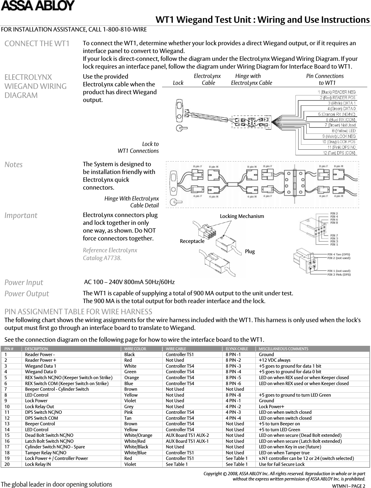 Page 2 of 4 - Securitron - WTMN1A_24SEP08 WT1 Wiring And Use Instructions I 500-63020 A