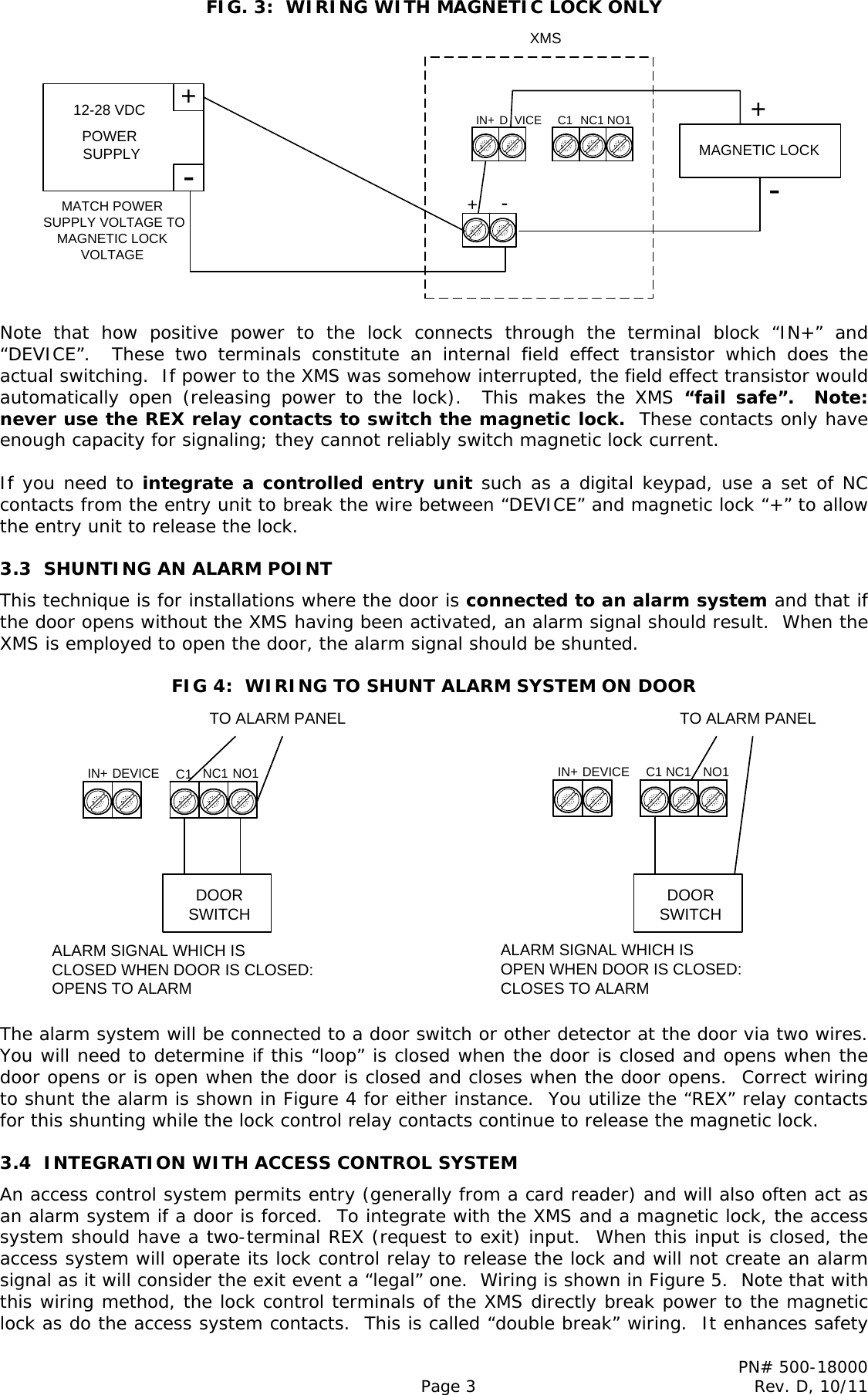 Page 3 of 8 - Securitron - XMS 500-18000_D Installation And Operating Instructions IO 500-18000 20D