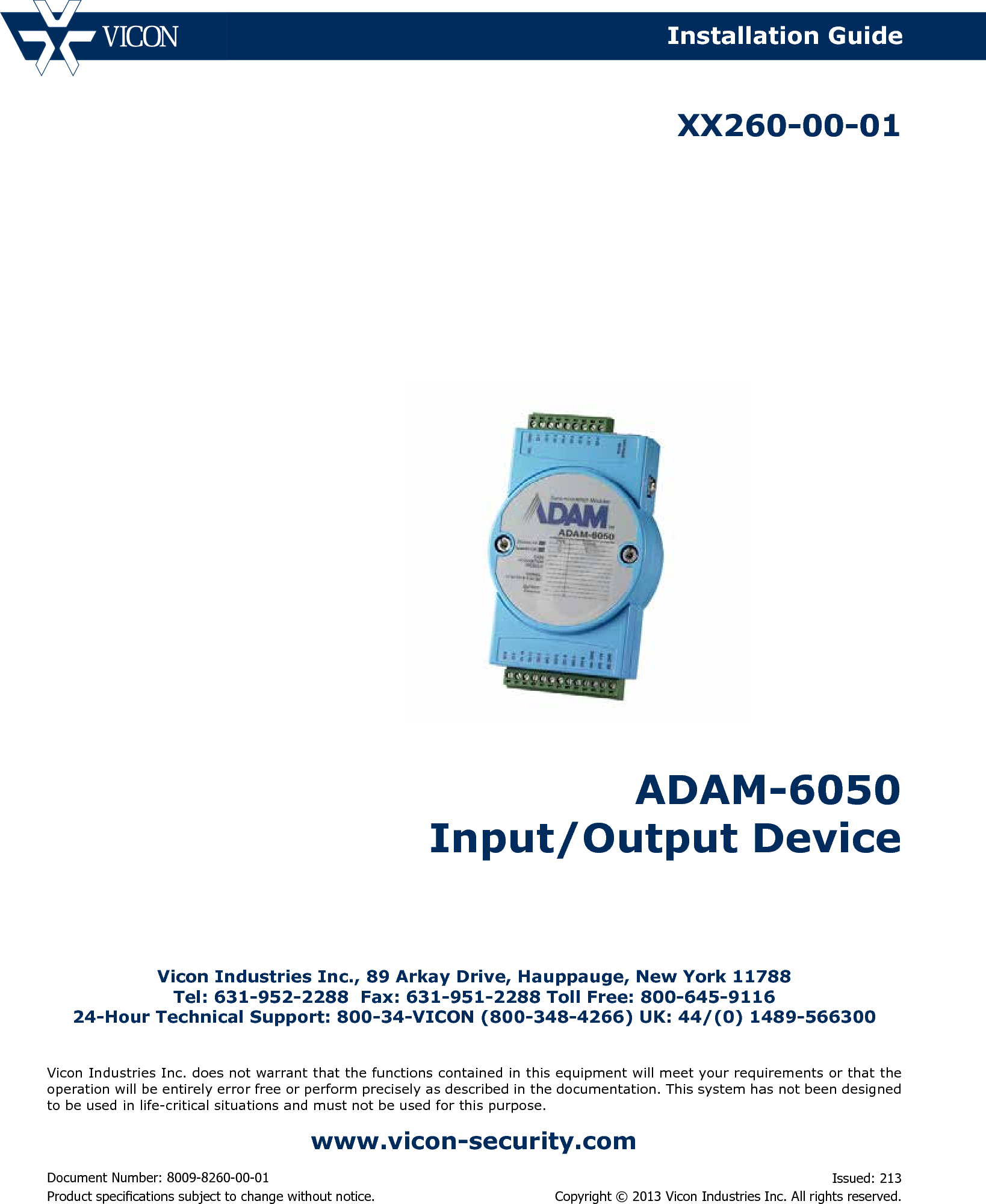 Page 1 of 12 - Security Adam-6050 Iomanual Corporate  User Manual