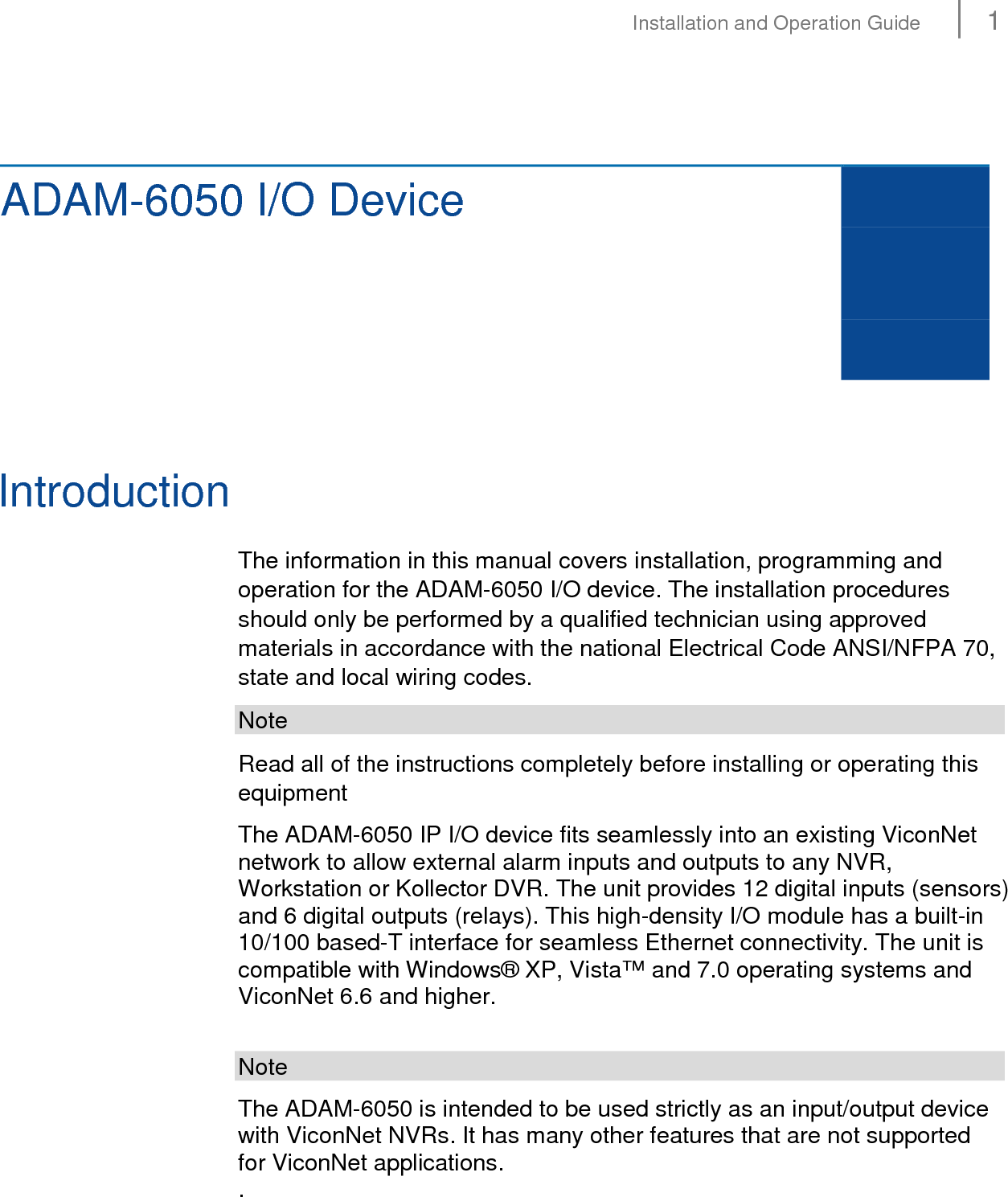 Page 2 of 12 - Security Adam-6050 Iomanual Corporate  User Manual