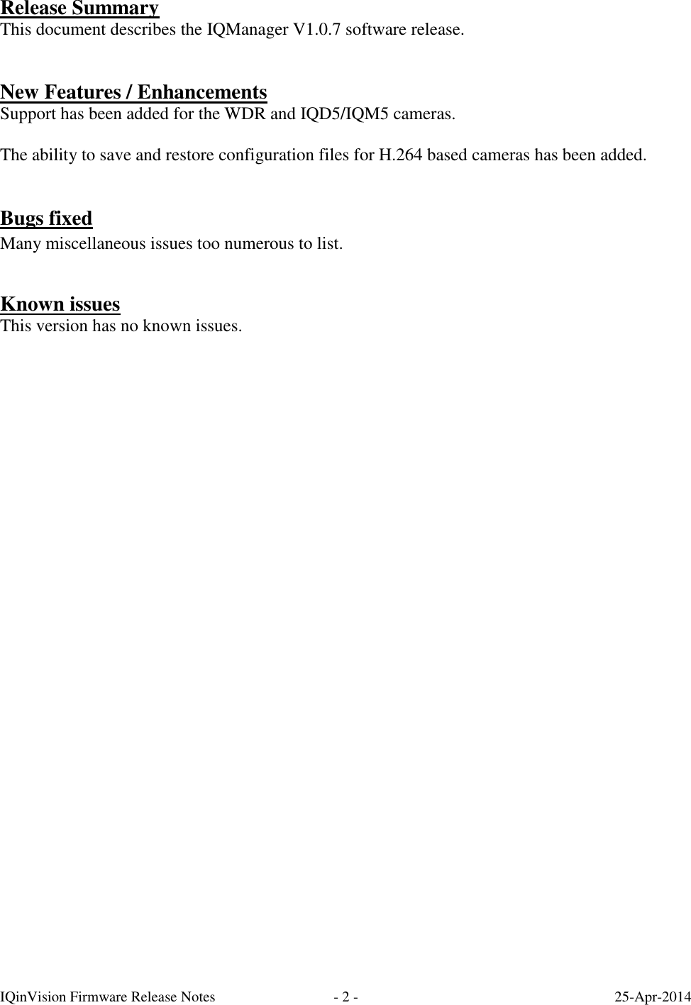 Iqmanager Security Iqmanager V.1.0.7 Release Notes User Manual
