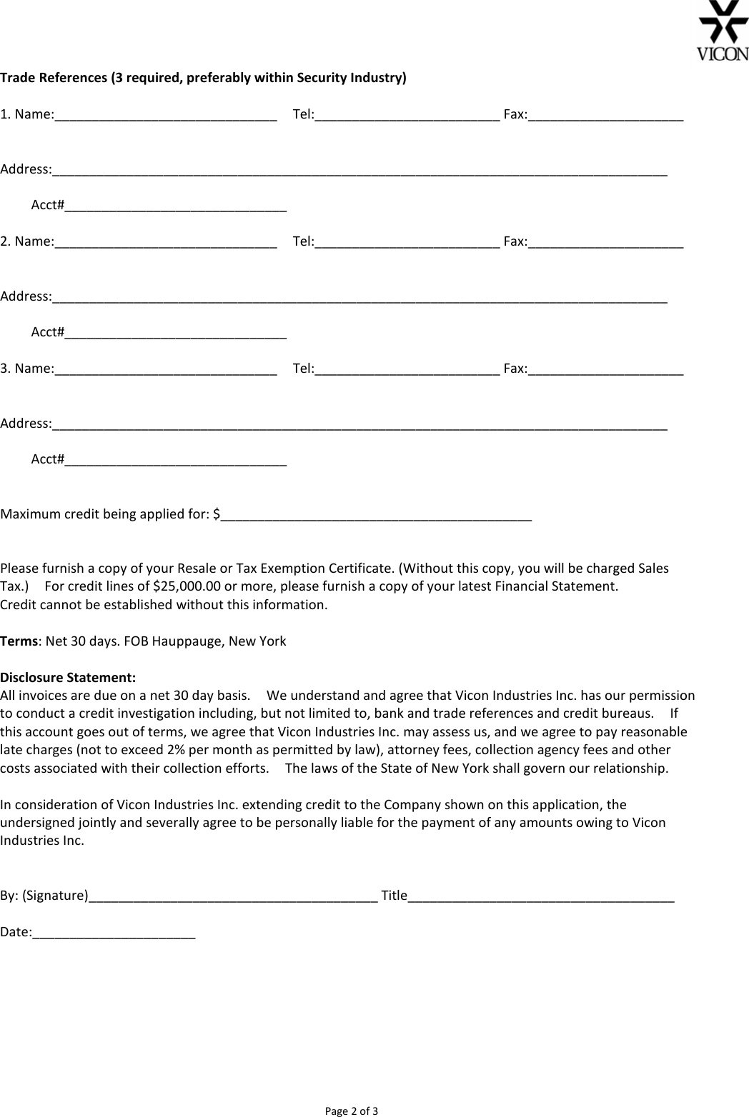 Page 2 of 3 - Security Newdealercreditapplicationform User Manual New Dealer Credit Application Form