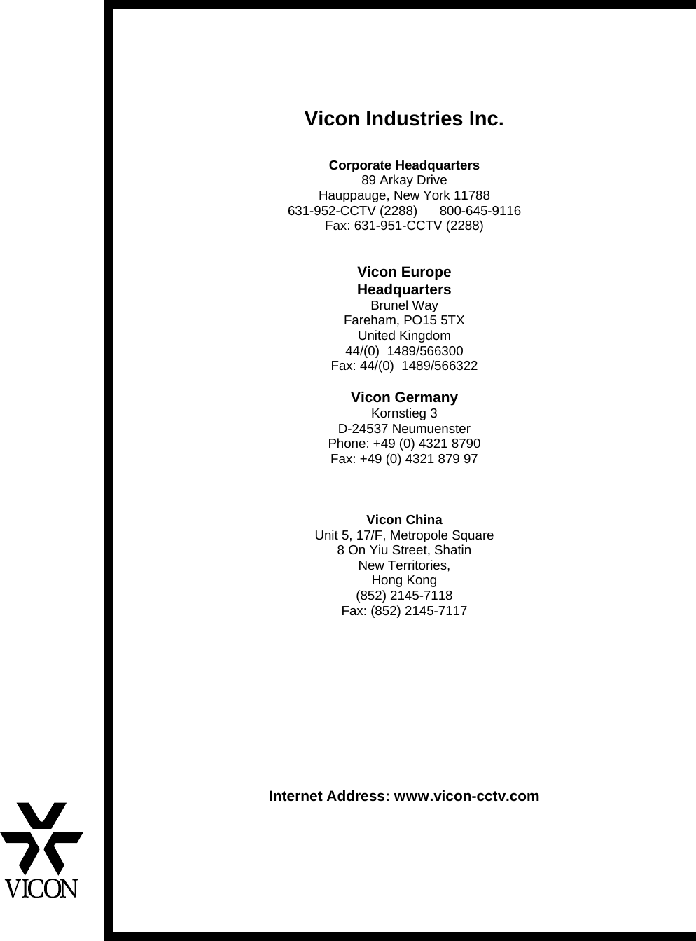 Page 2 of 2 - Security Rs-232-Cable Aa201-00-00 AA181-00-00 Rev 508 VN-855WDR OSD Menu User Manual