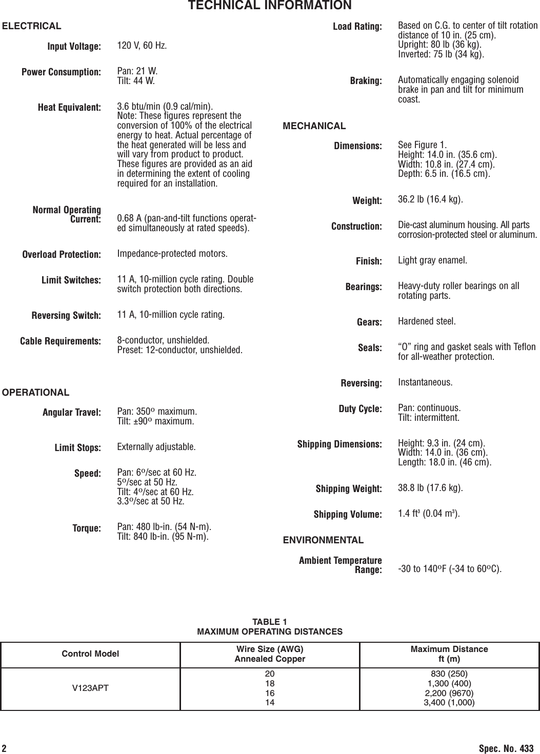 Page 2 of 3 - Security V390Apt Sp433-03-00 !spec433(no UL) User Manual