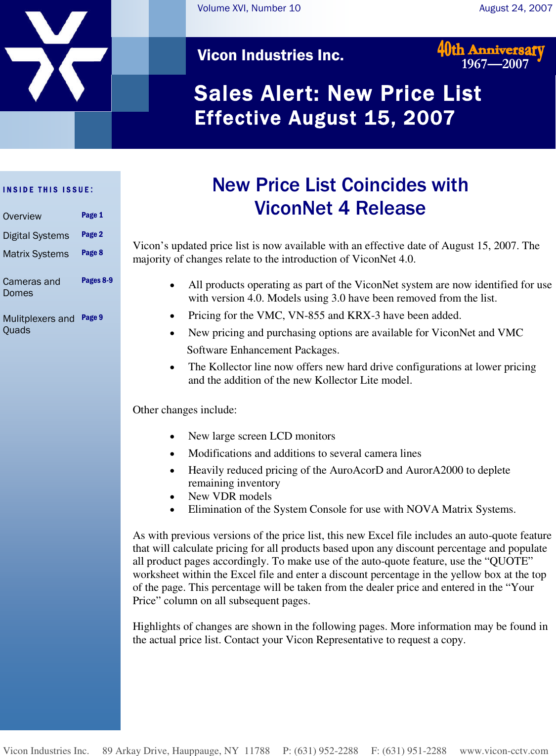 Page 1 of 9 - Security Volumexvinumber10(Pricelist Aug 07) PriceList August 2007 User Manual Volume XVINumber10(Price List