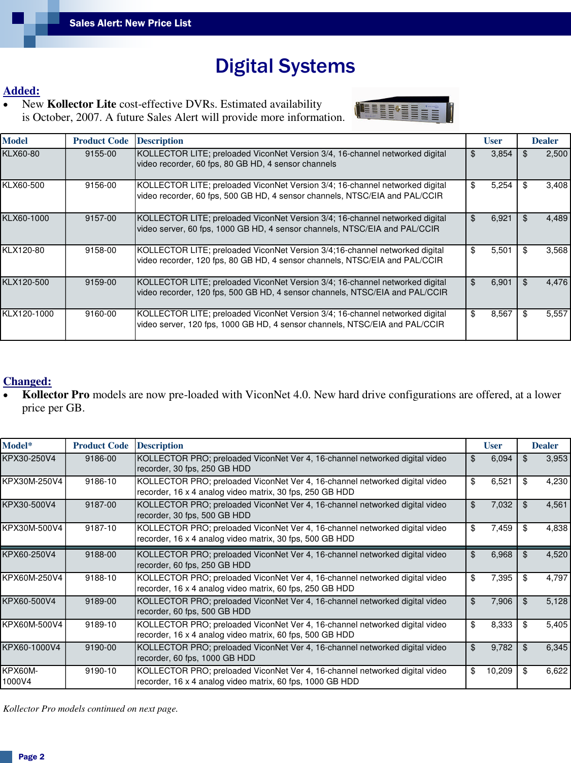 Page 2 of 9 - Security Volumexvinumber10(Pricelist Aug 07) PriceList August 2007 User Manual Volume XVINumber10(Price List